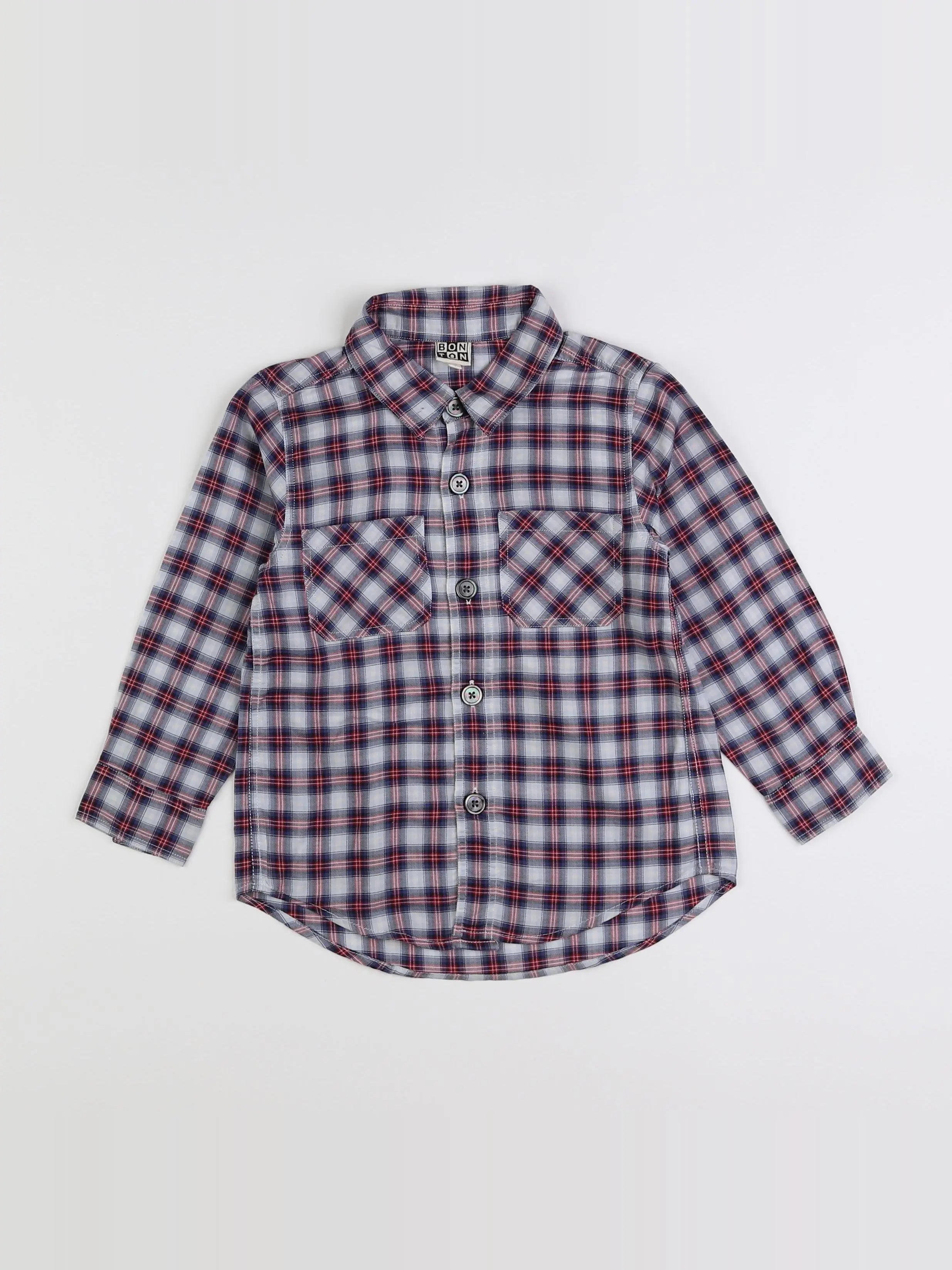 Bonton - chemise rouge, bleu - 4 ans