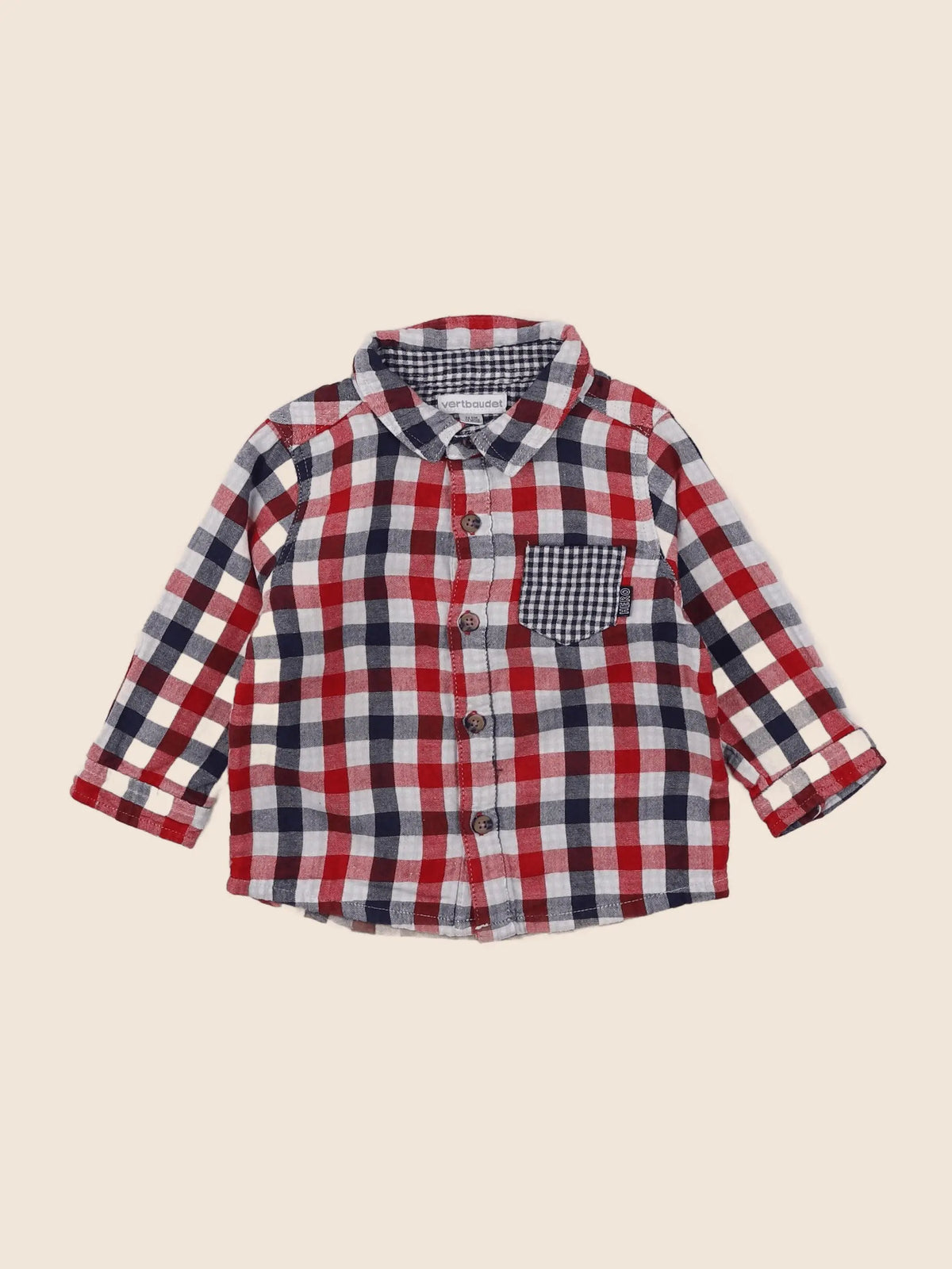Vertbaudet - chemise rouge - 12 mois