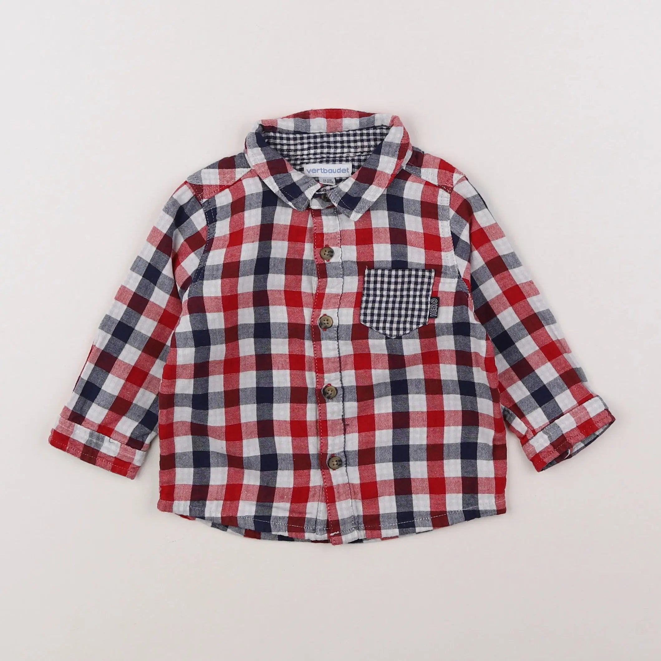 Vertbaudet - chemise rouge - 12 mois