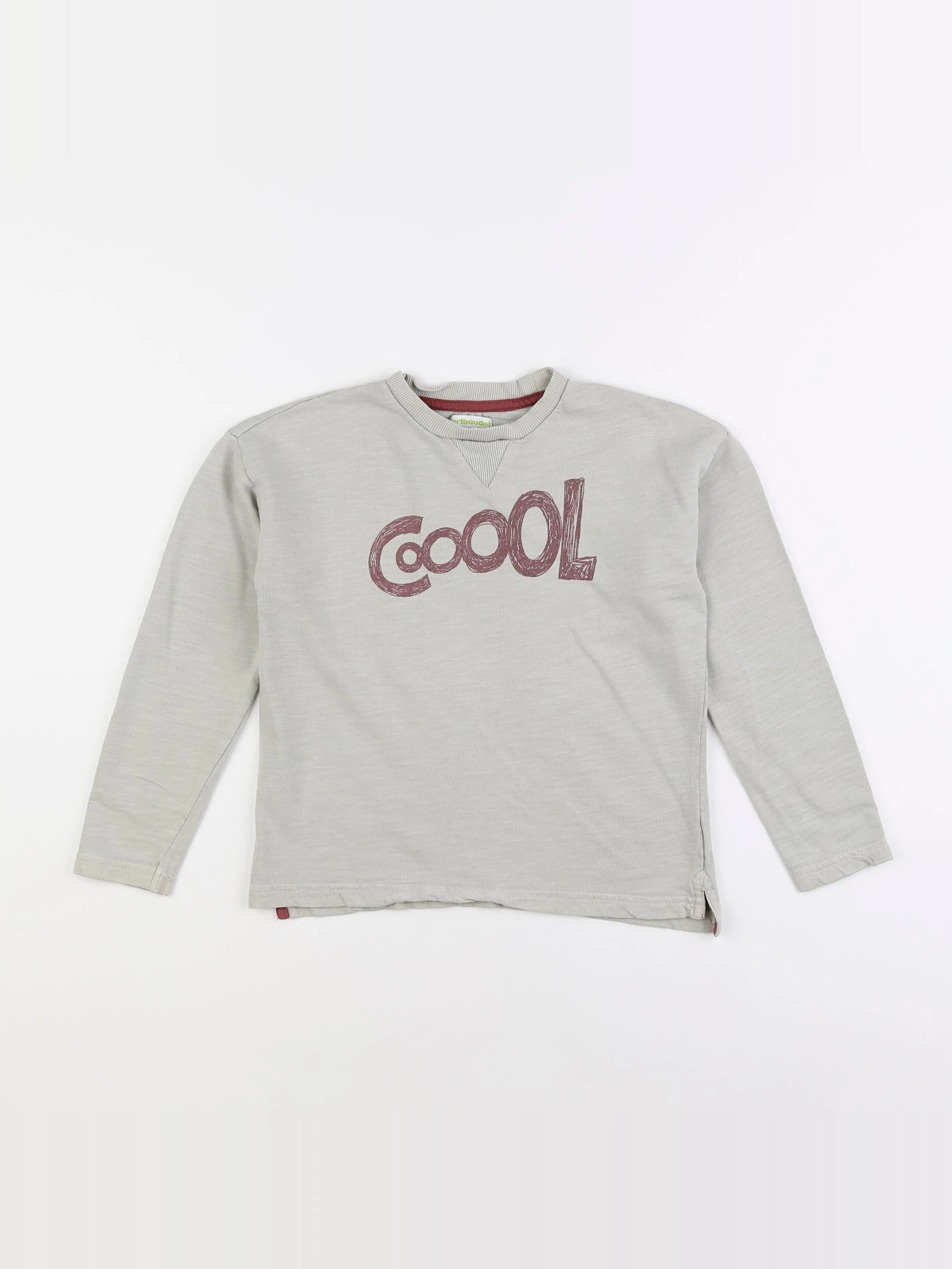 Vertbaudet - sweat beige, rouge - 8 ans