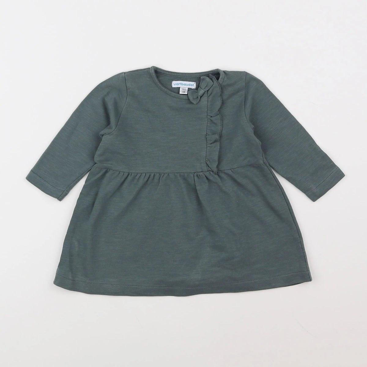 Vertbaudet - robe velours vert - 12 mois
