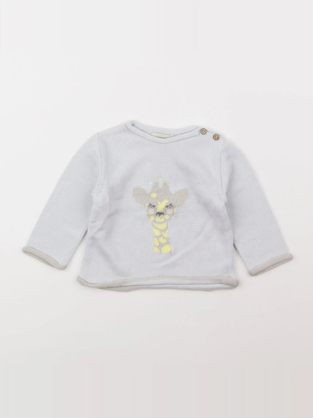 Bonnet à Pompon - pull gris - 6 mois