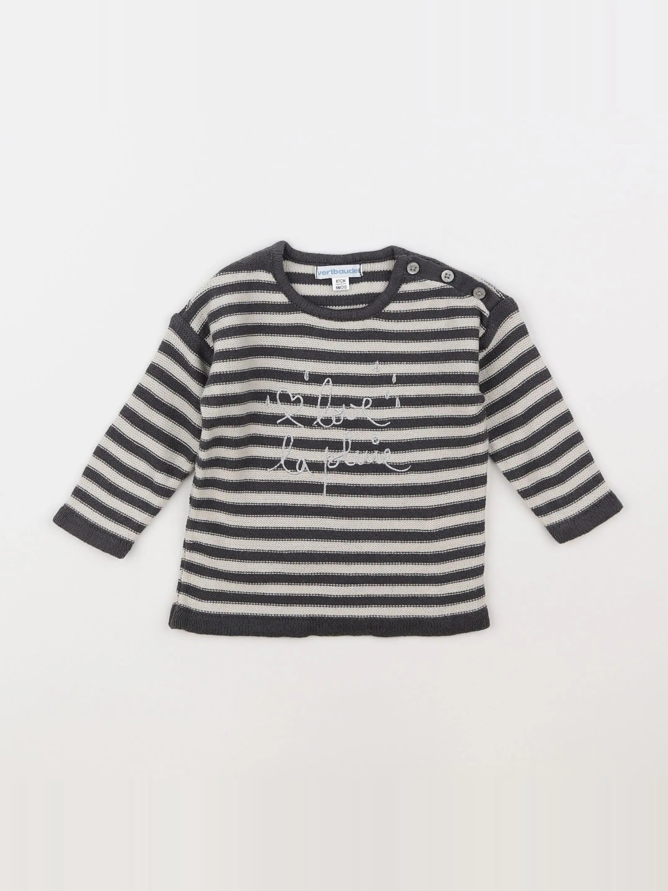 Vertbaudet - pull gris, argent - 6 mois