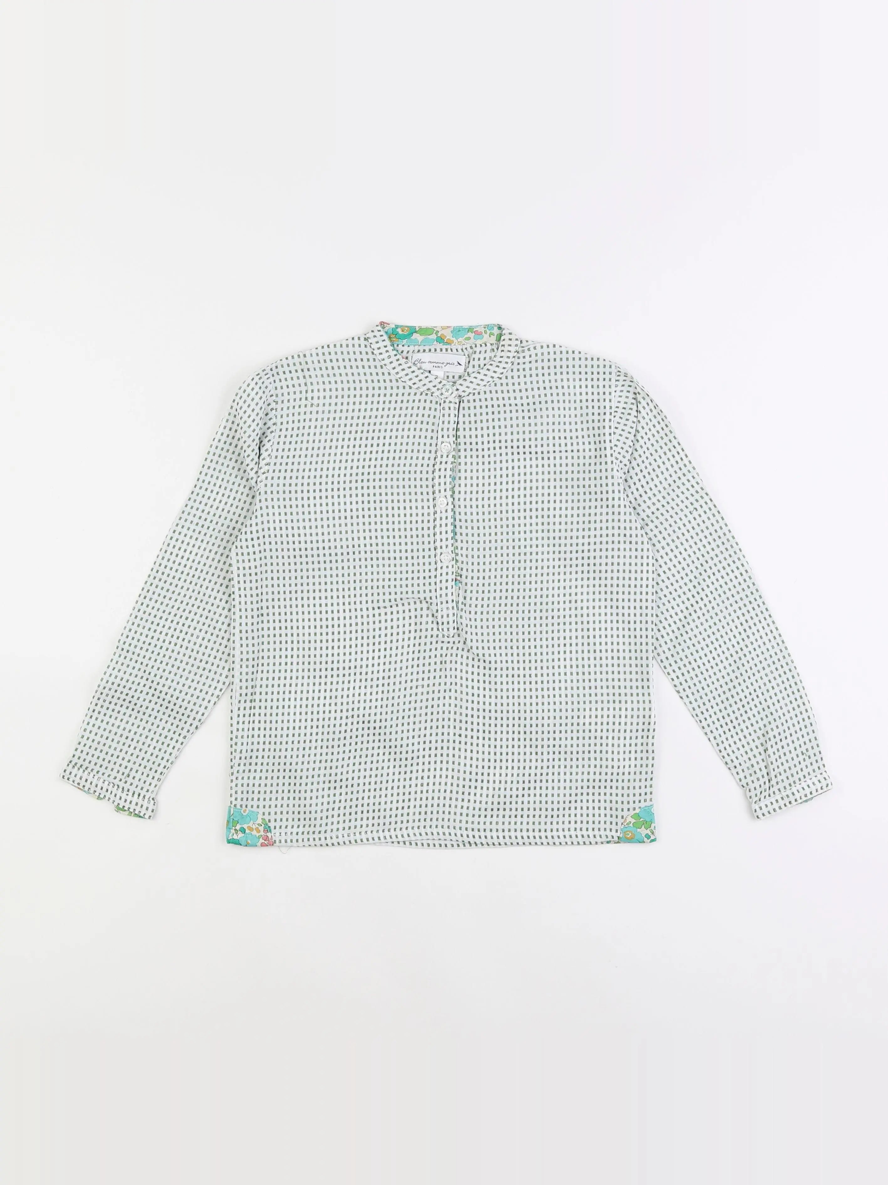Bleu Comme Gris - blouse blanc, vert - 7 ans