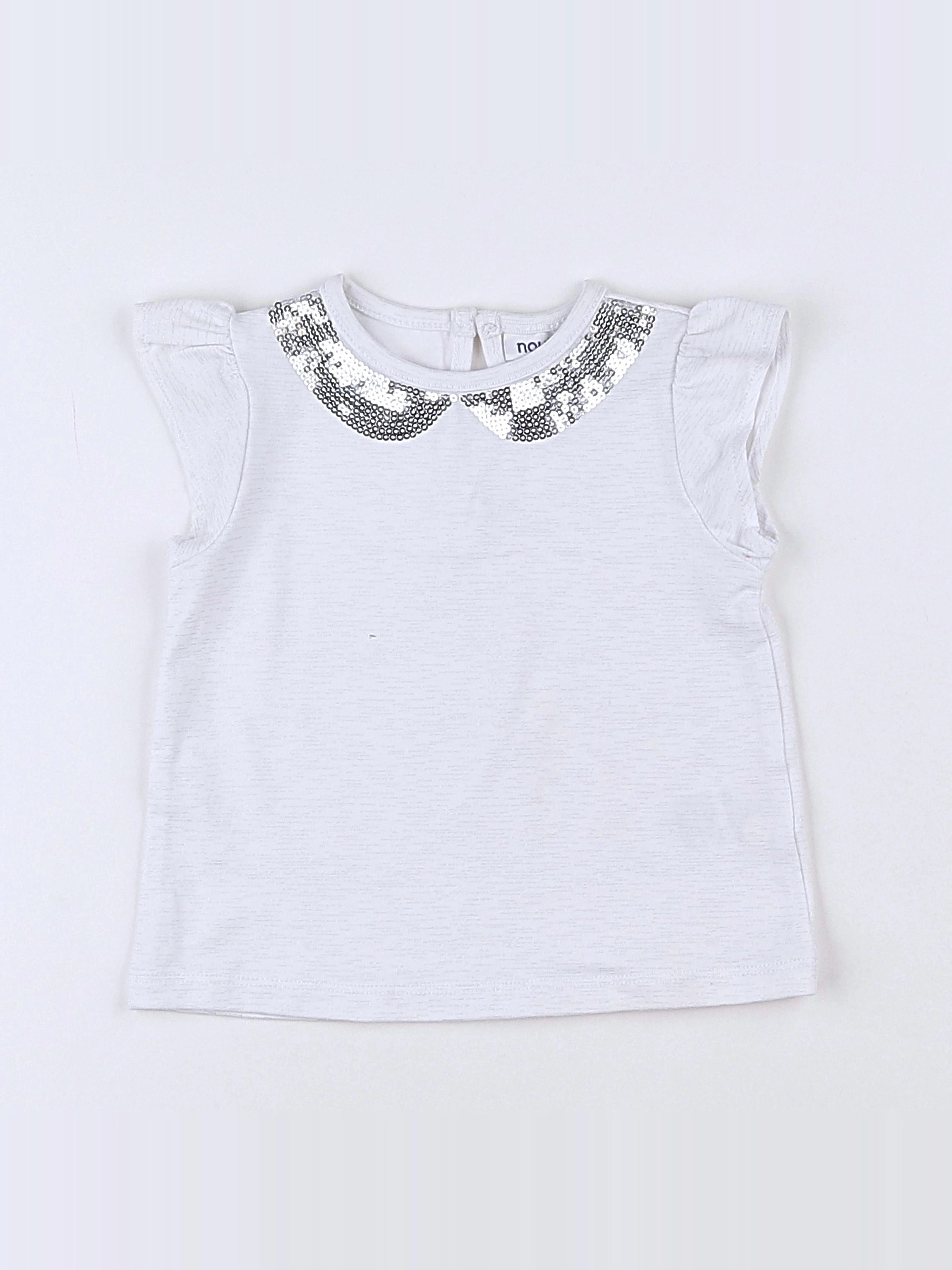 Noukie's - tee-shirt blanc, argent - 6 mois