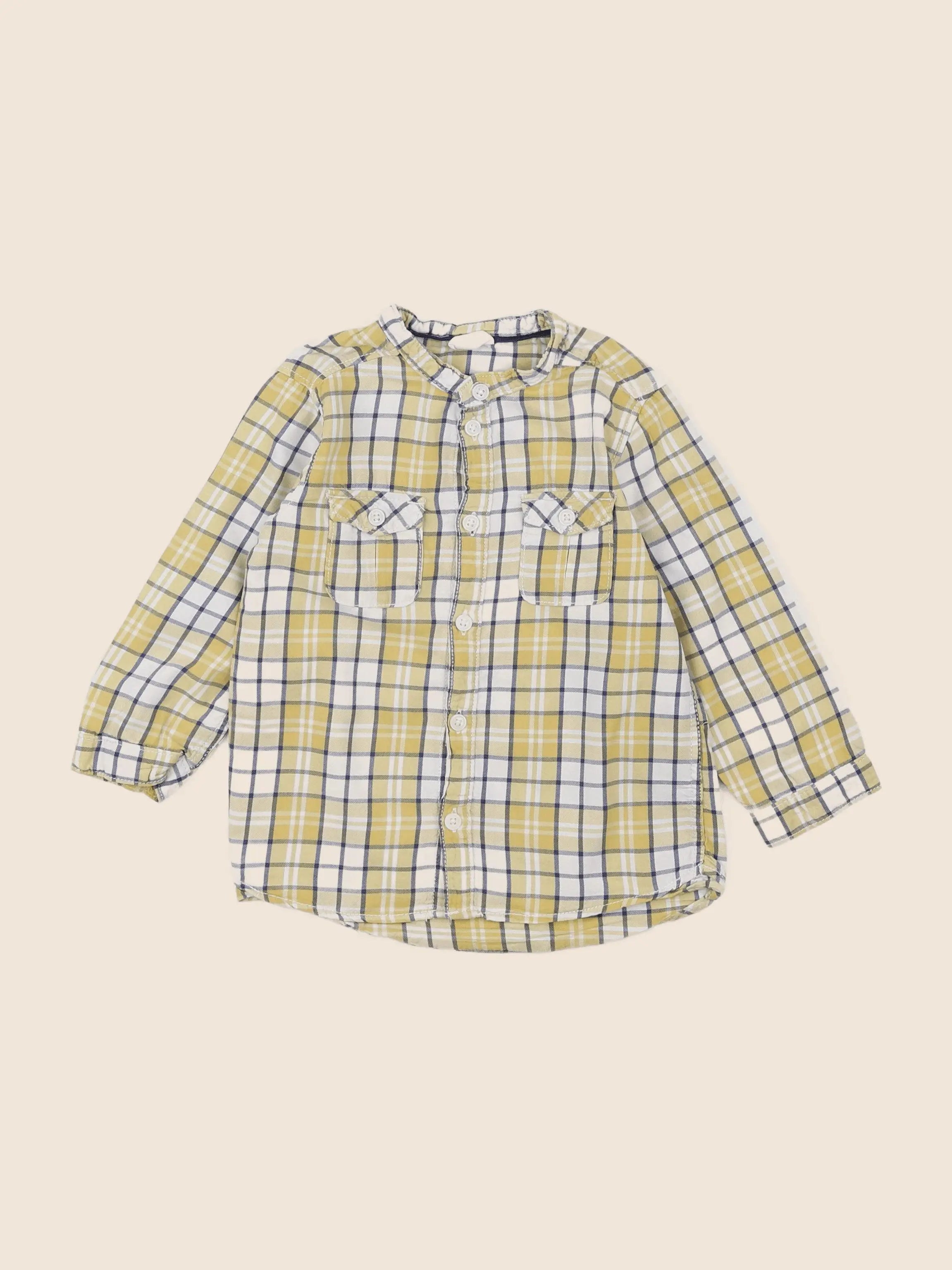 H&M - chemise jaune, bleu - 12/18 mois