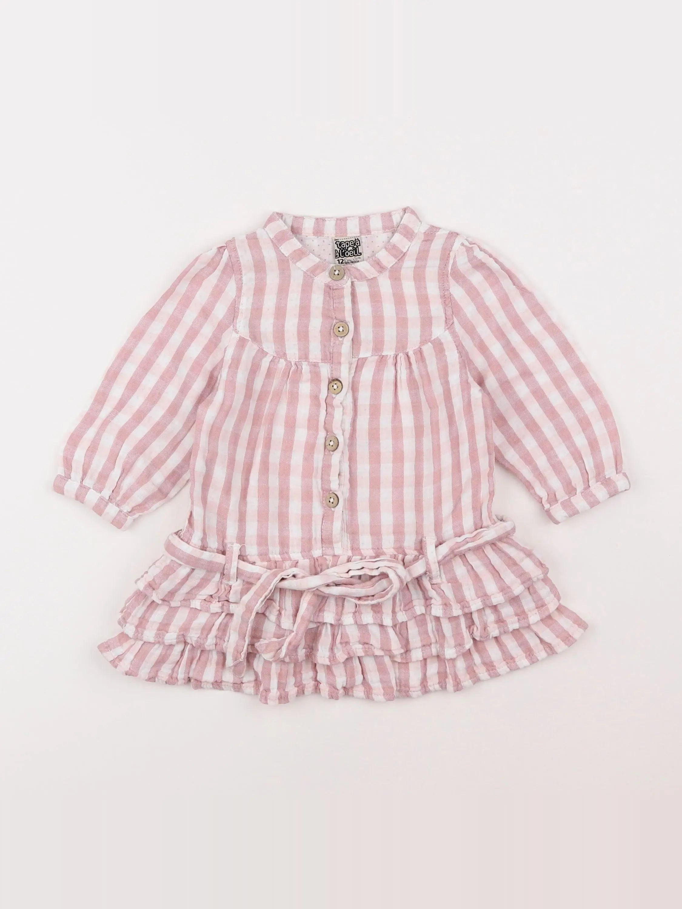 Tape à l'oeil - robe blanc, rose - 12 mois
