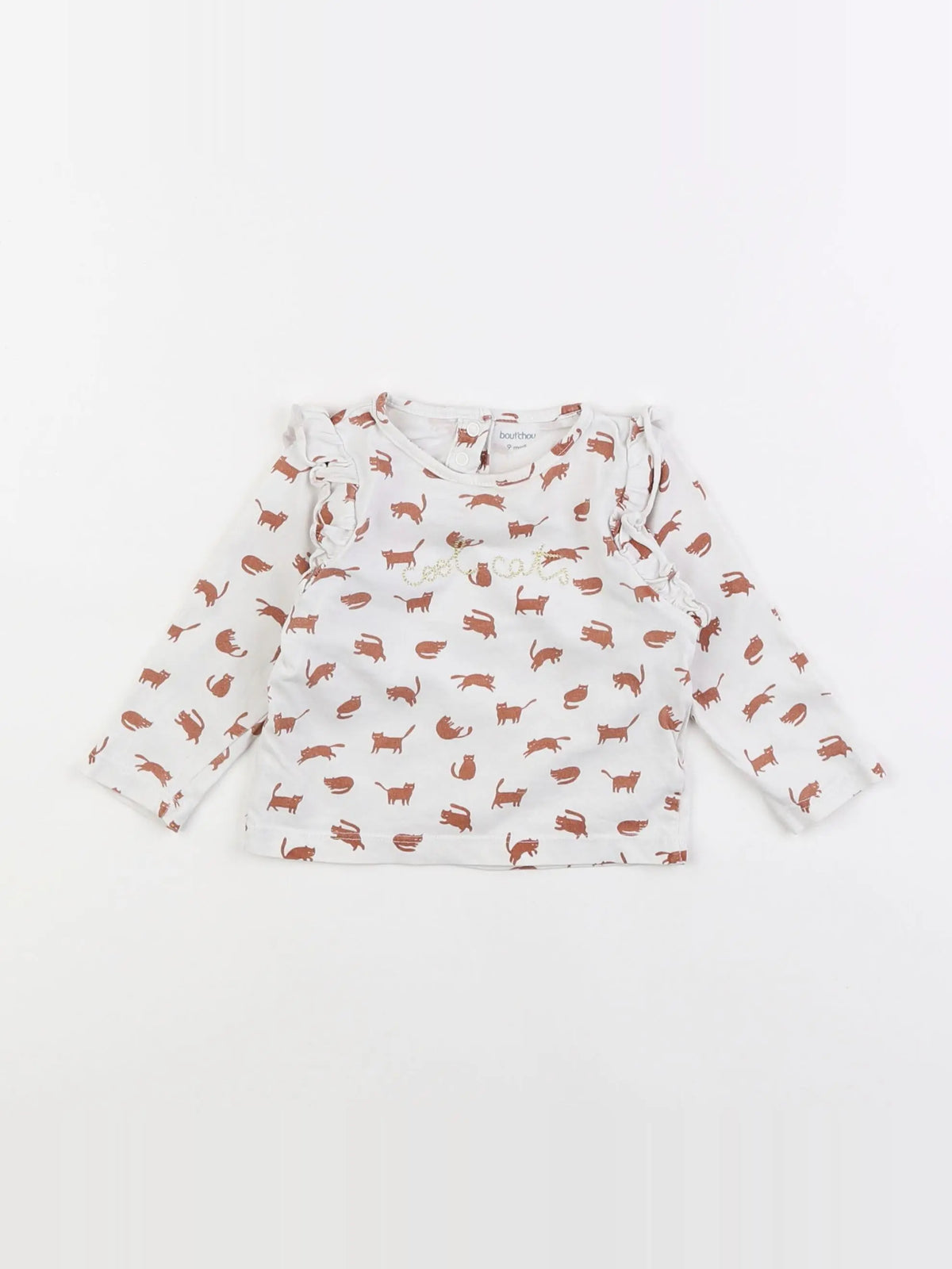 Boutchou - tee-shirt blanc, marron - 9 mois