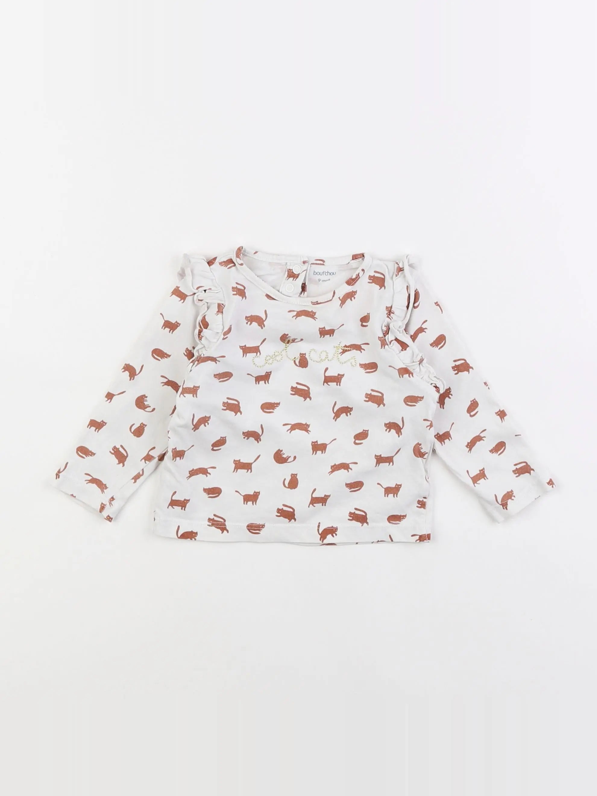 Boutchou - tee-shirt blanc, marron - 9 mois