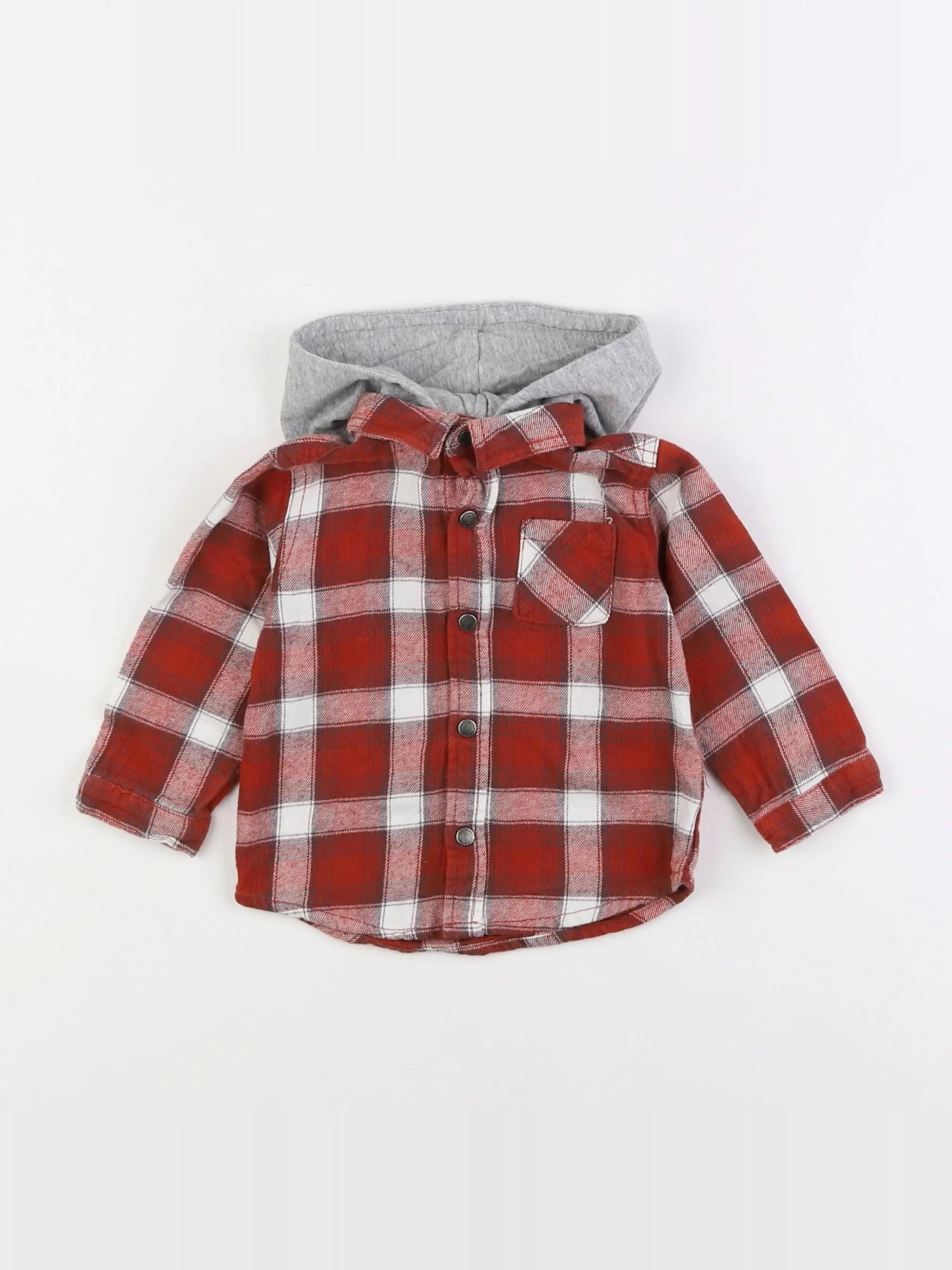 Vertbaudet - chemise gris, rouge - 12 mois