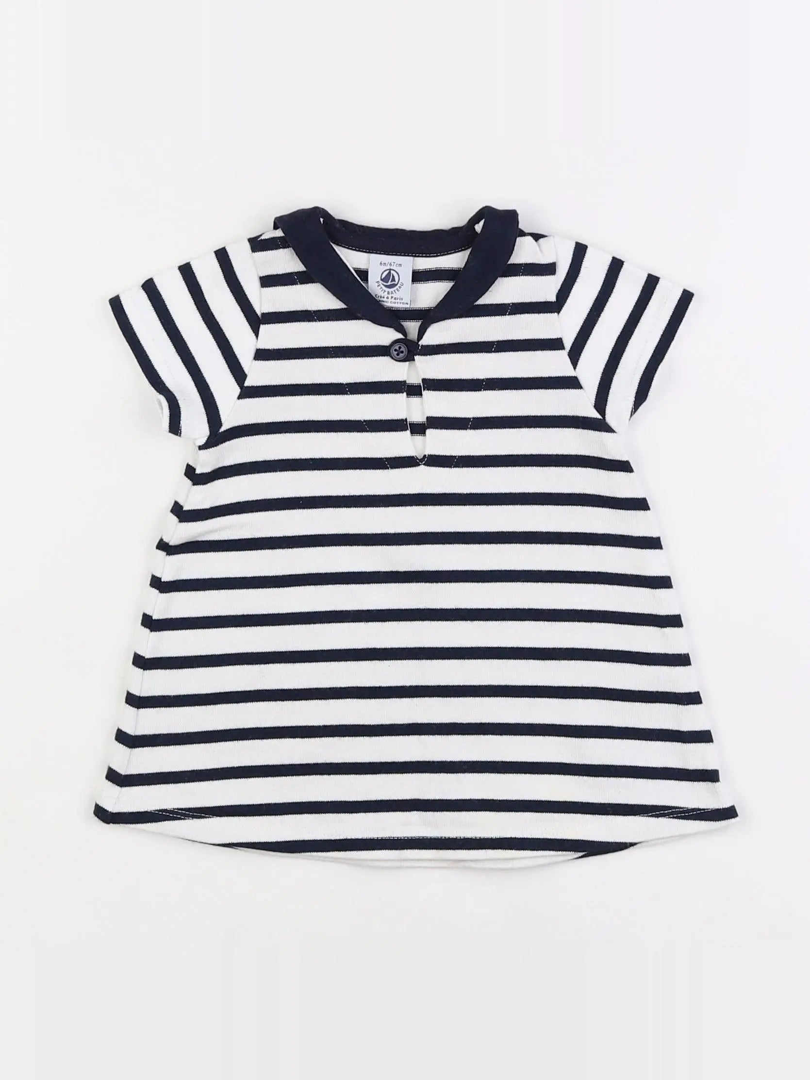 Petit Bateau - robe blanc, bleu - 6 mois