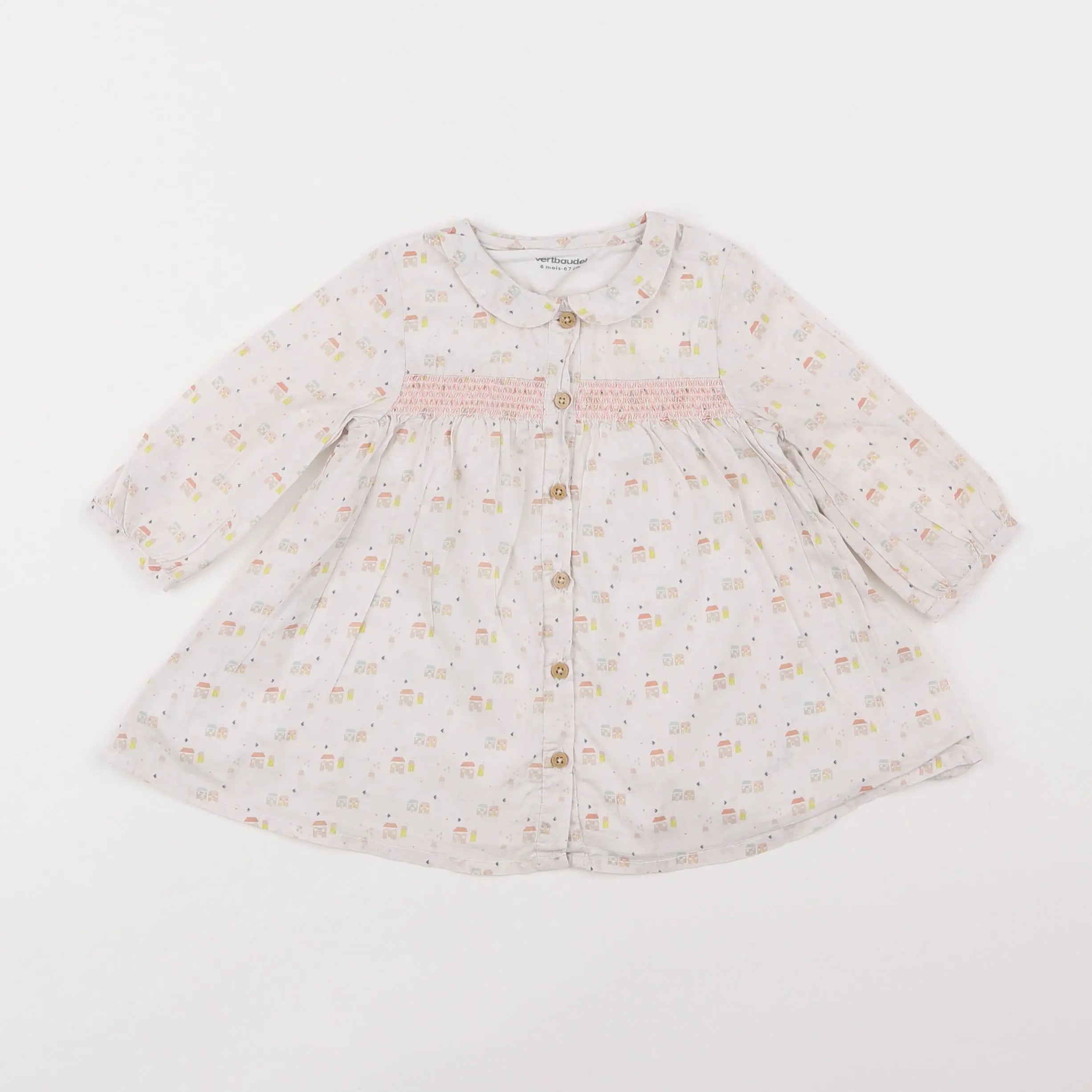 Vertbaudet - robe blanc, rose - 6 mois