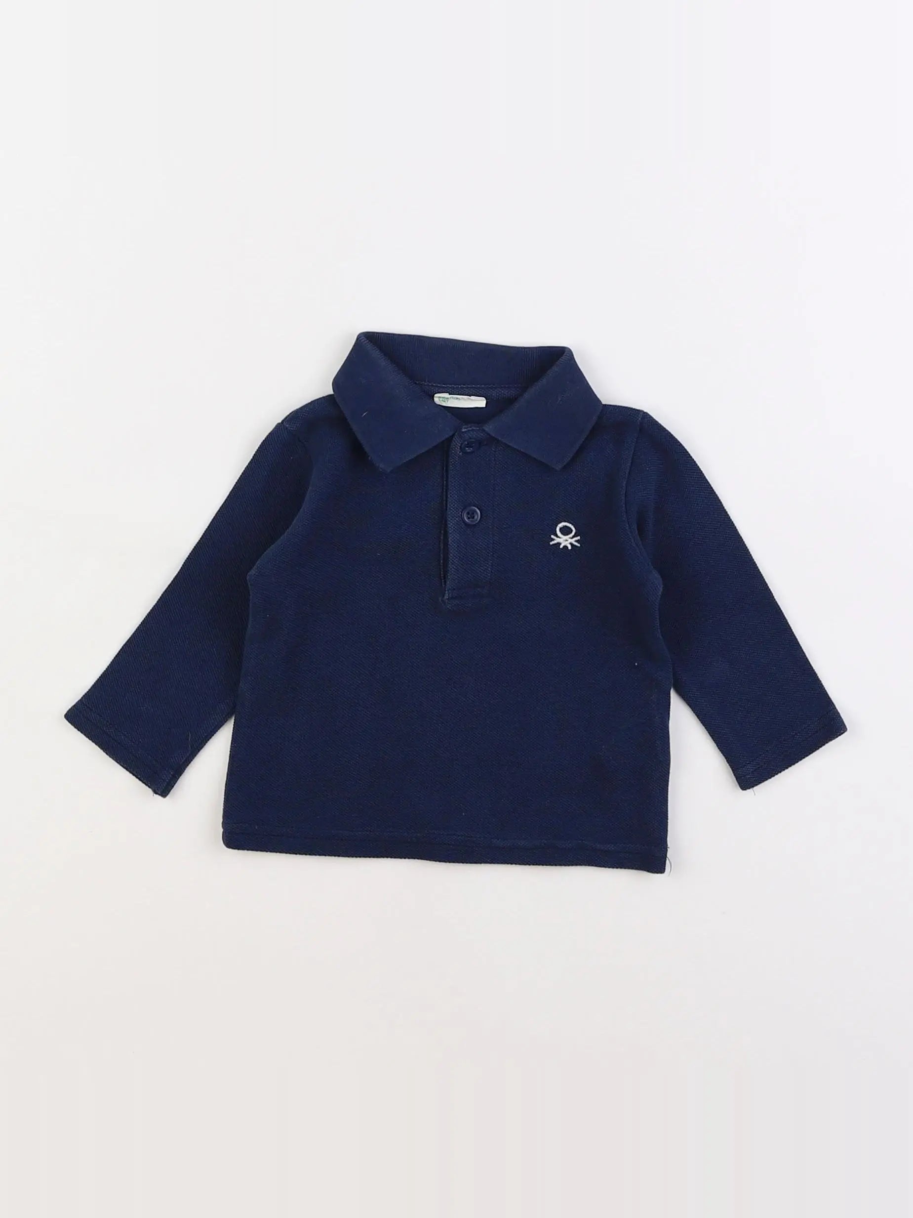 Benetton - polo bleu - 6/9 mois