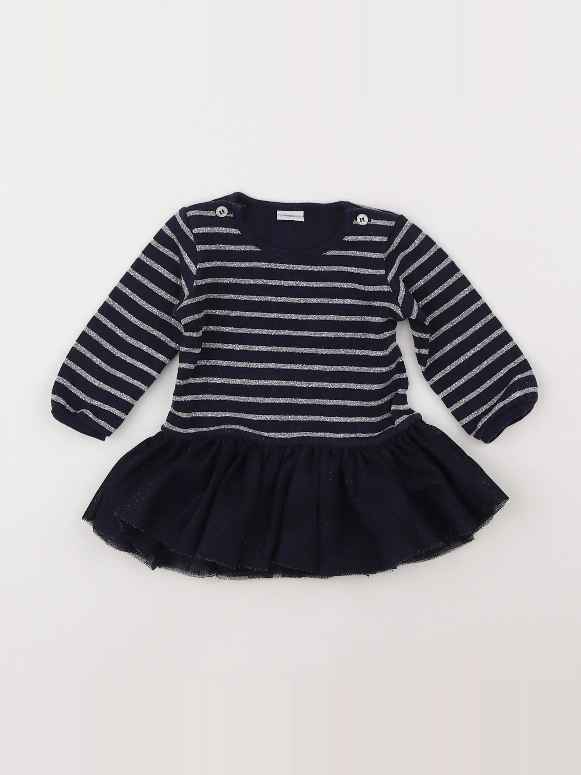 Petit Bateau - robe bleu, argent - 3 mois
