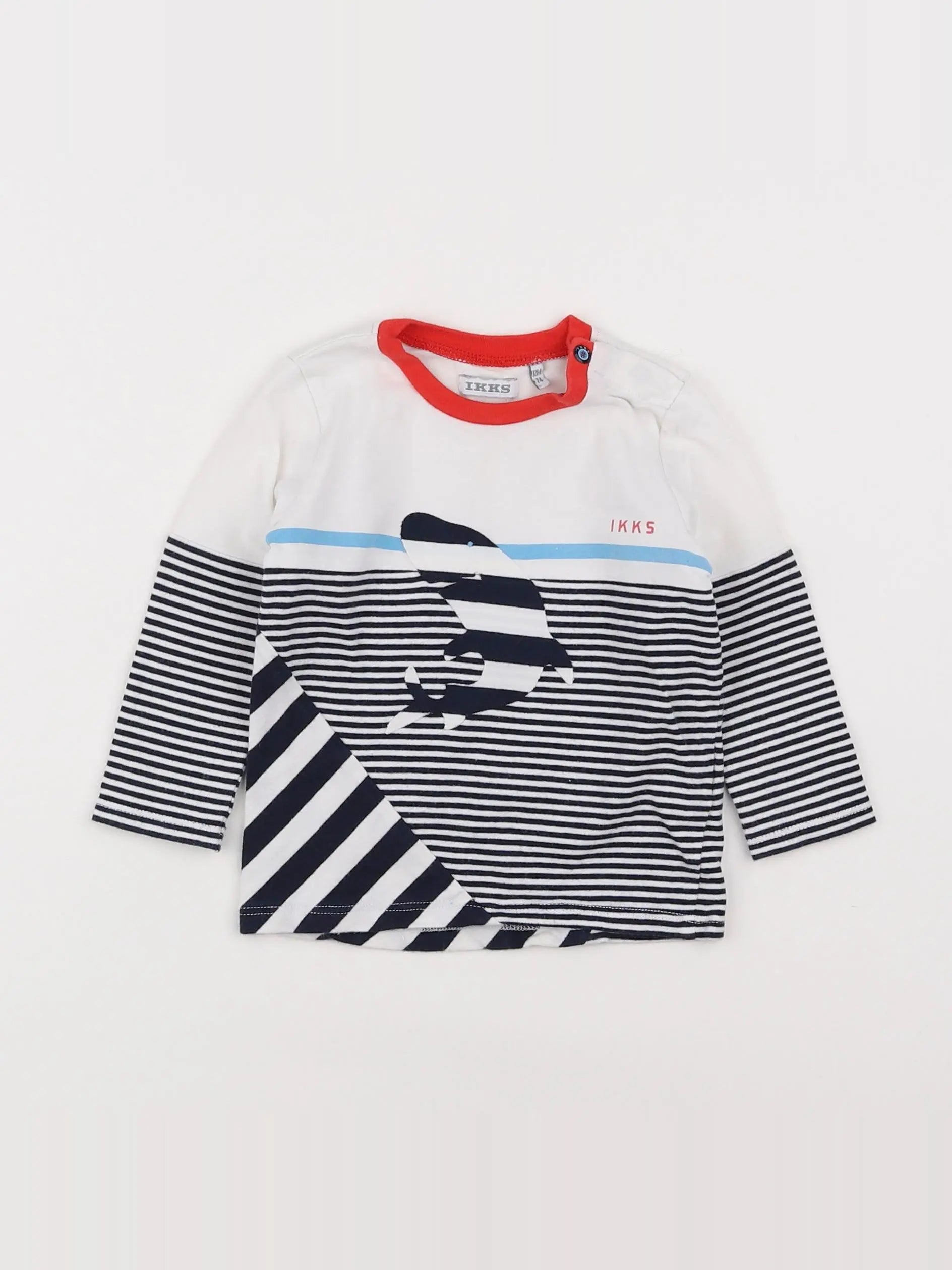 IKKS - tee-shirt blanc, bleu - 12 mois