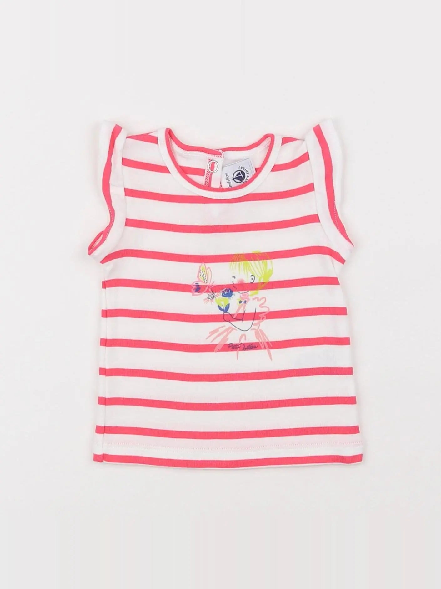 Petit Bateau - tee-shirt blanc, rose - 3 mois
