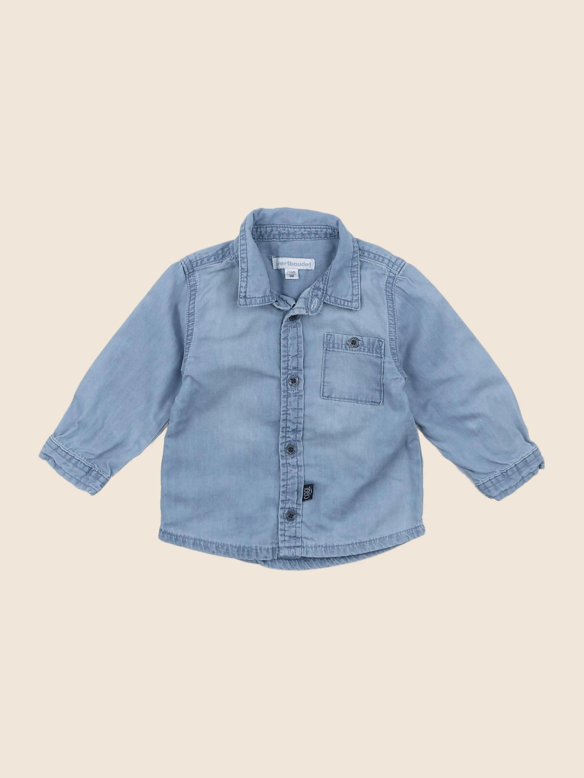 Vertbaudet - chemise bleu - 9 mois