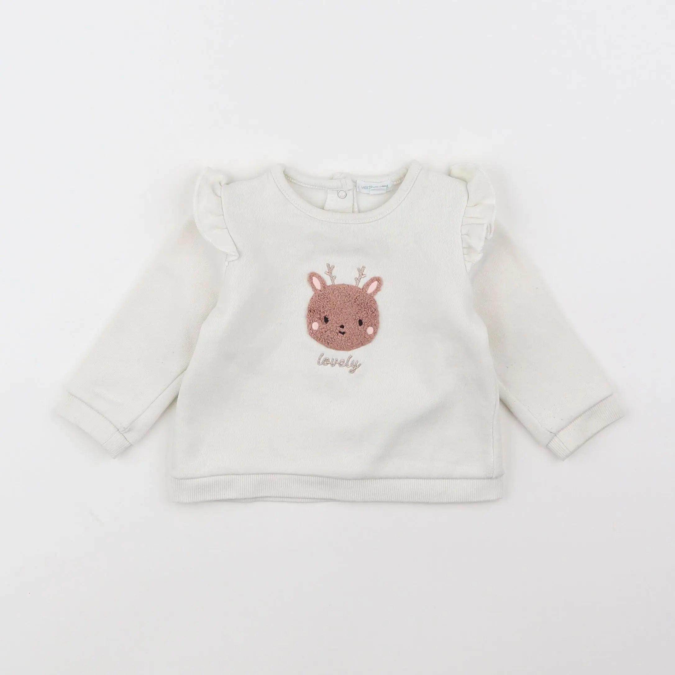 Vertbaudet - sweat blanc, beige - 6 mois