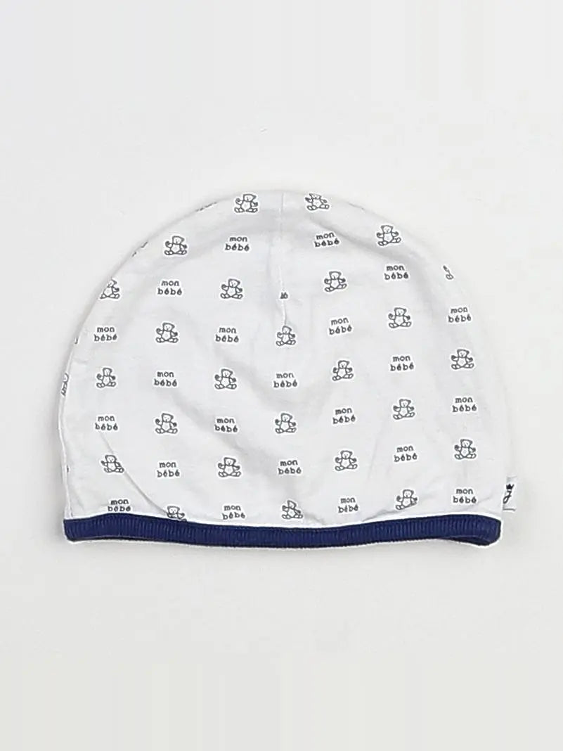 Jacadi - bonnet blanc, bleu - 3 mois