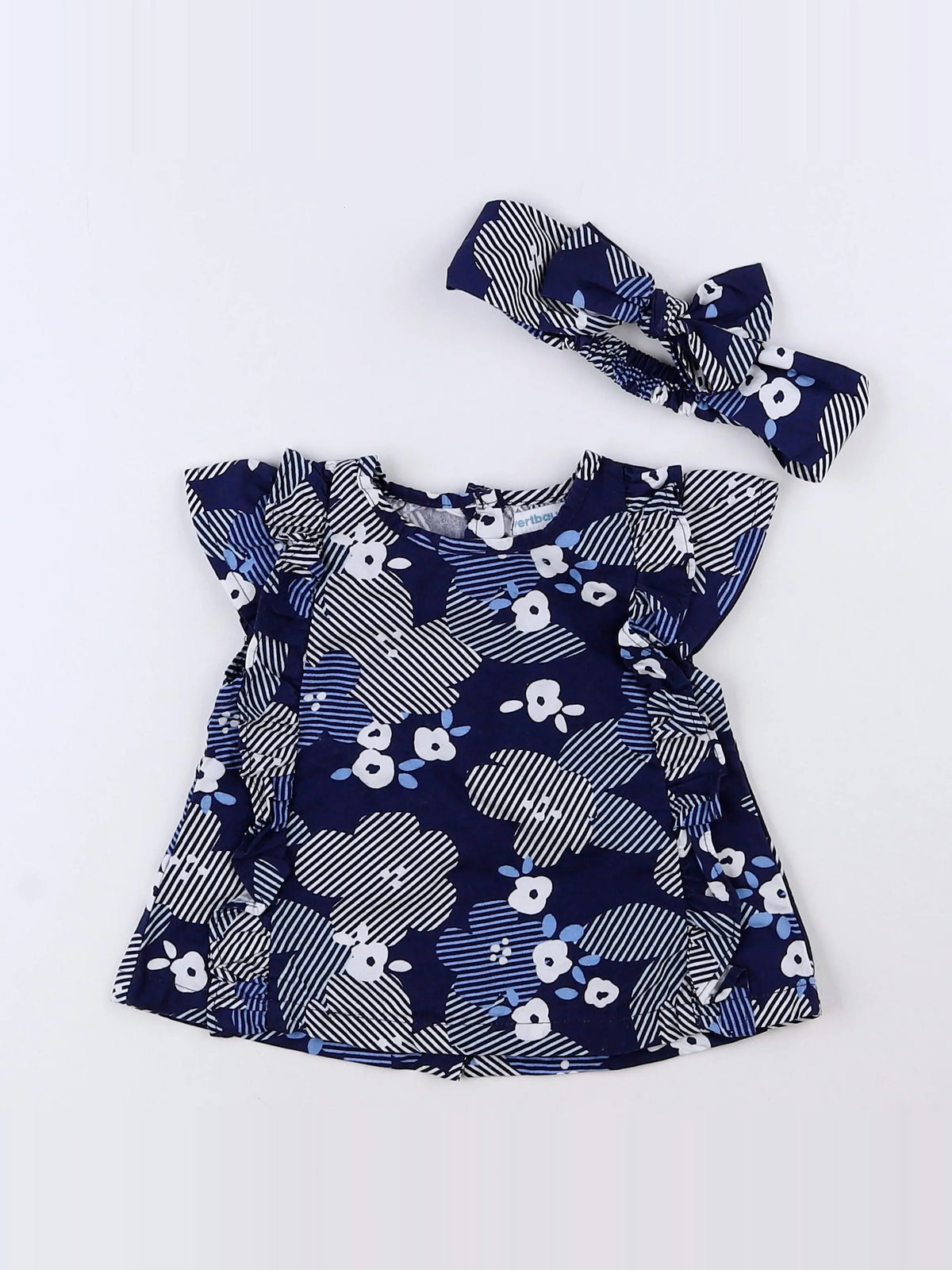 Vertbaudet - blouse blanc, bleu - 9 mois