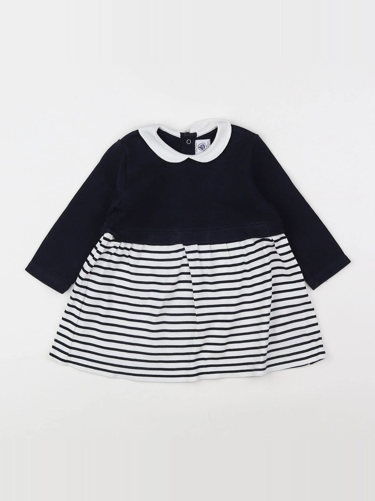 Petit Bateau - robe blanc, bleu - 12 mois