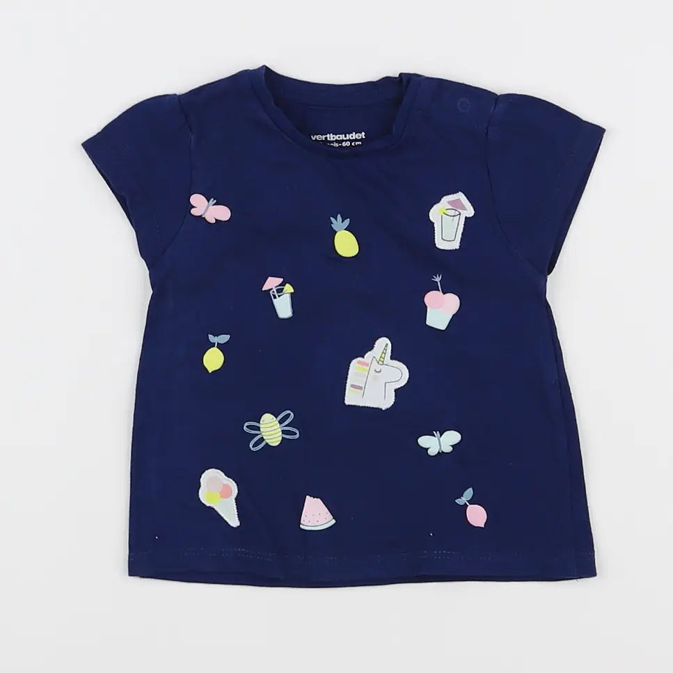 Vertbaudet - tee-shirt bleu, jaune - 3 mois