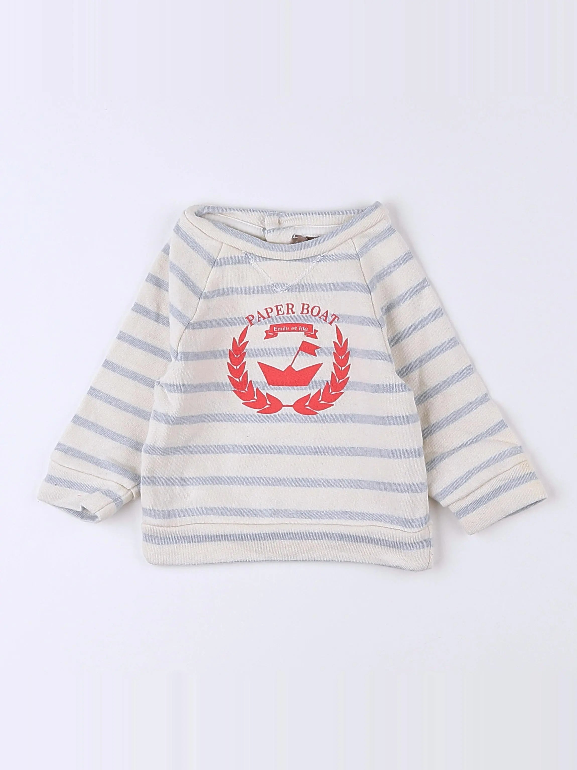 Emile et Ida - sweat bleu, blanc - 3 mois