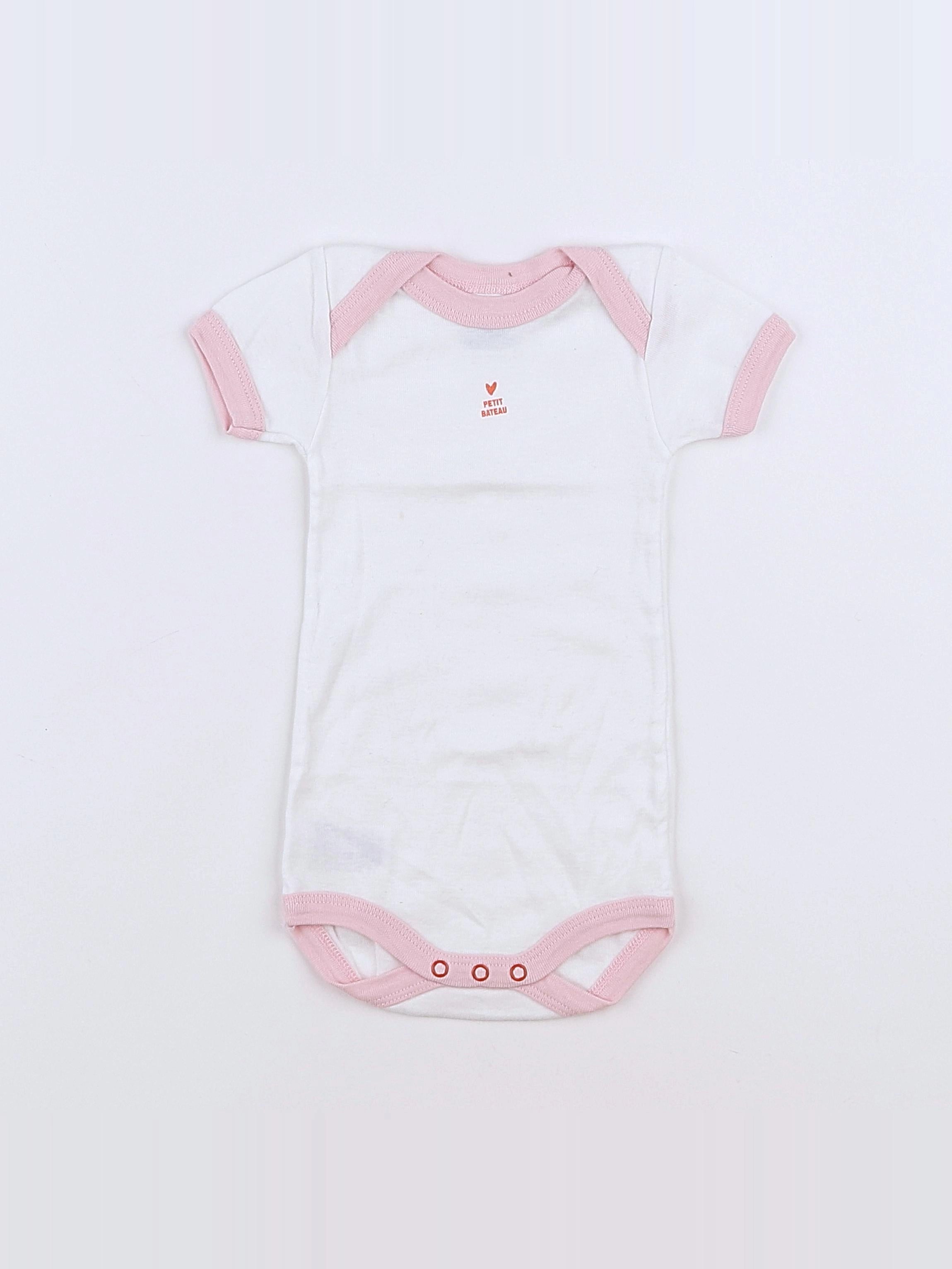 Petit Bateau - body blanc, rose - 3 mois