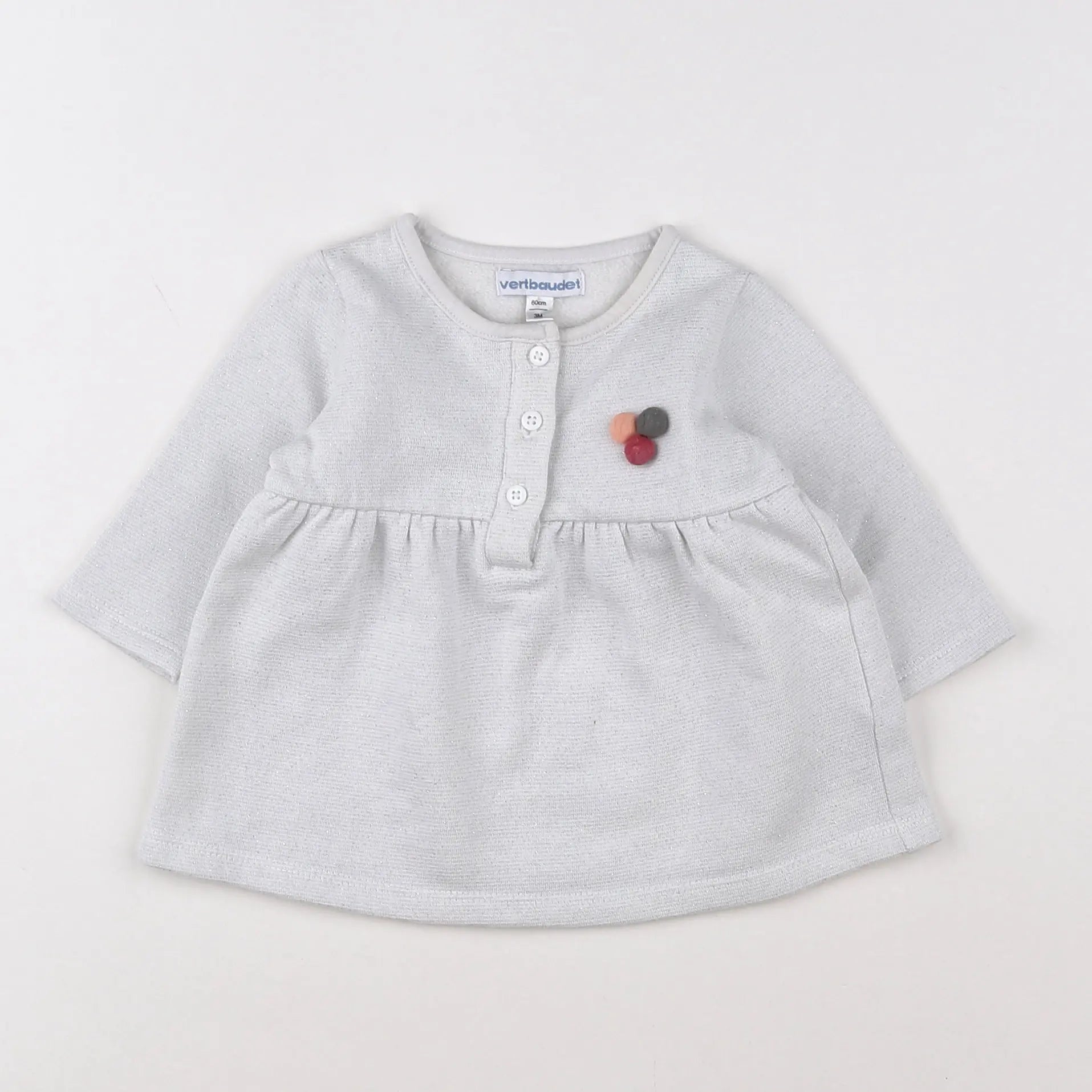 Vertbaudet - robe gris, argent - 3 mois