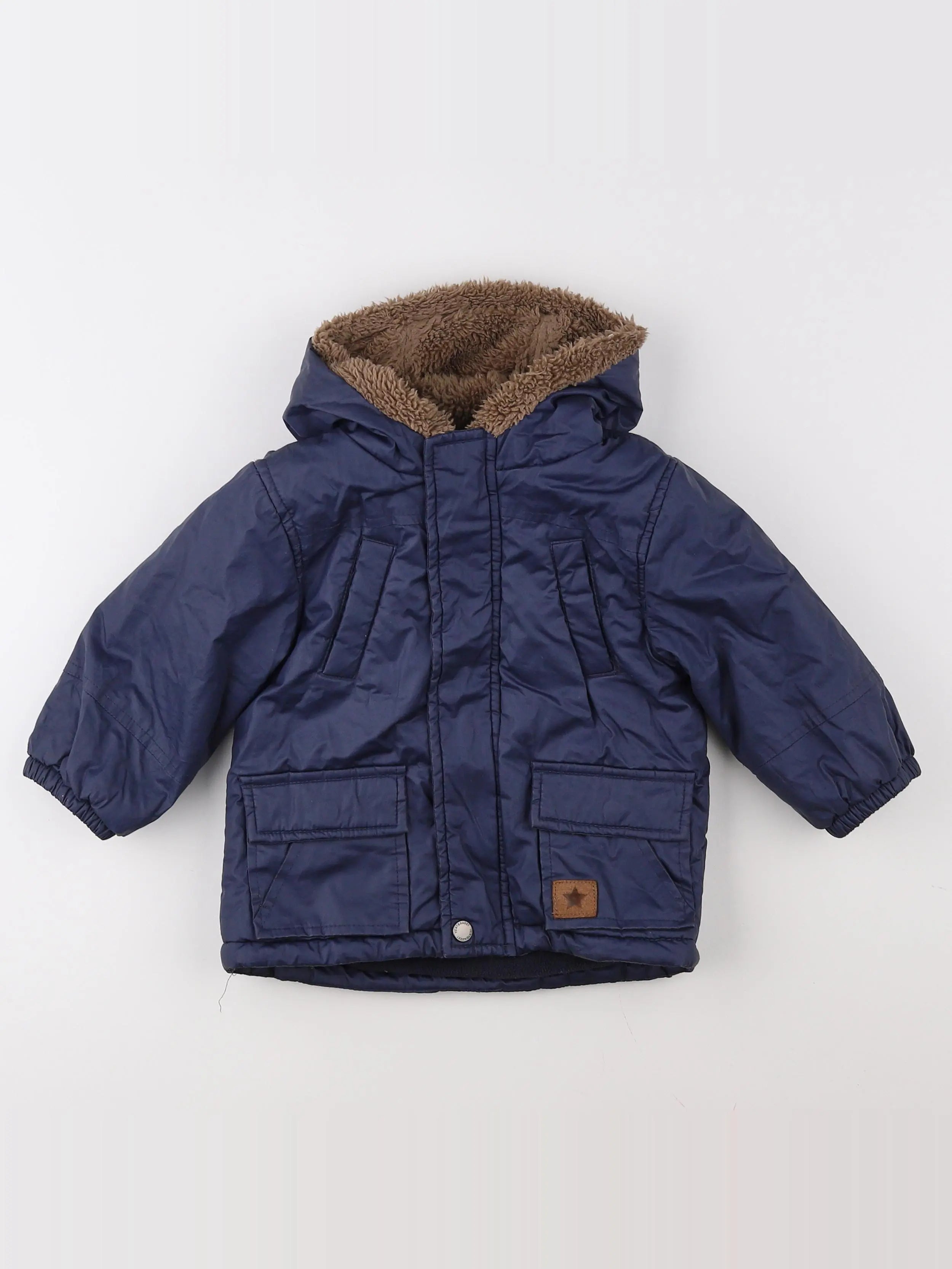Vertbaudet - parka bleu, marron - 18 mois