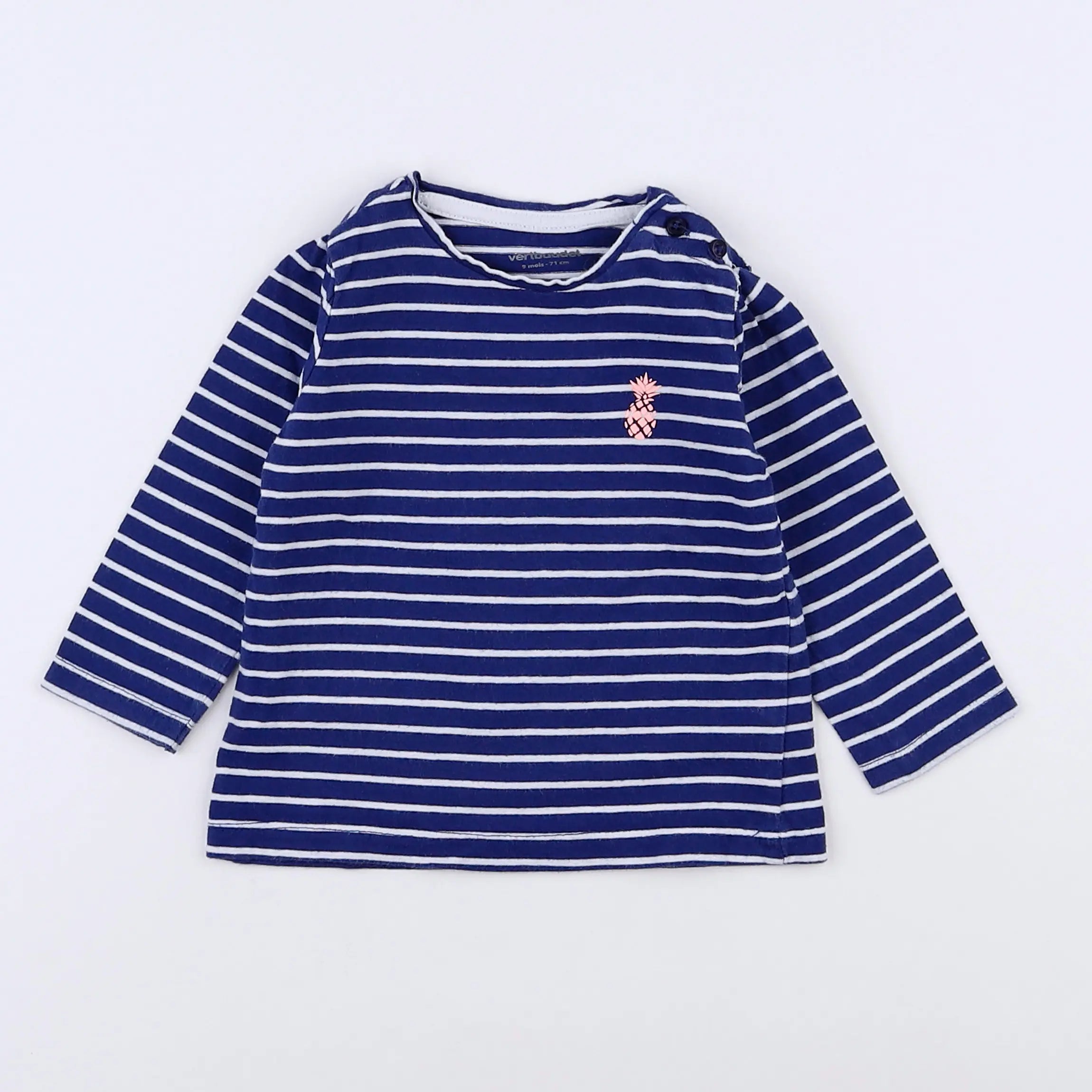 Vertbaudet - tee-shirt blanc, bleu - 9 mois