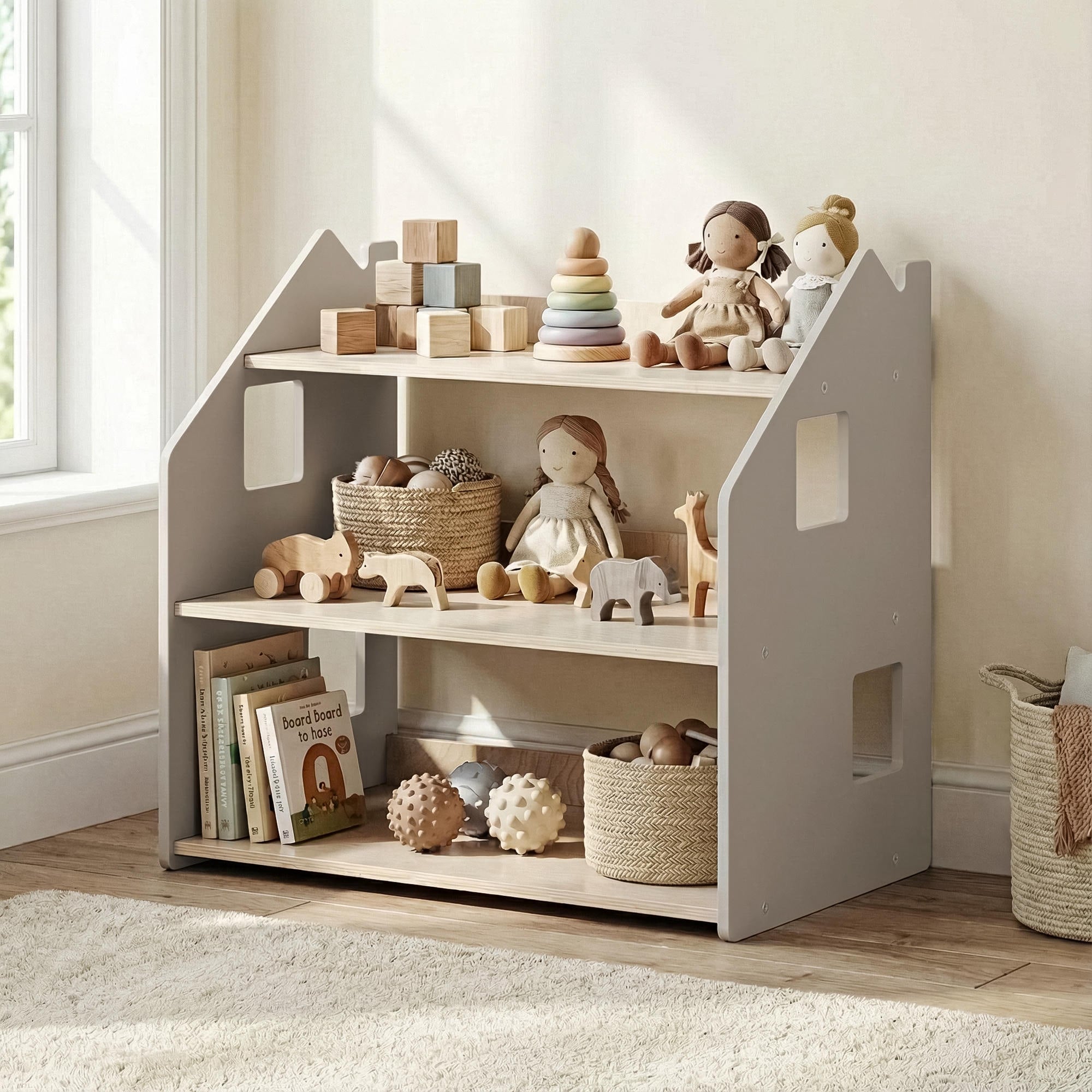 Étagère à jouets - Blanc et Gris
