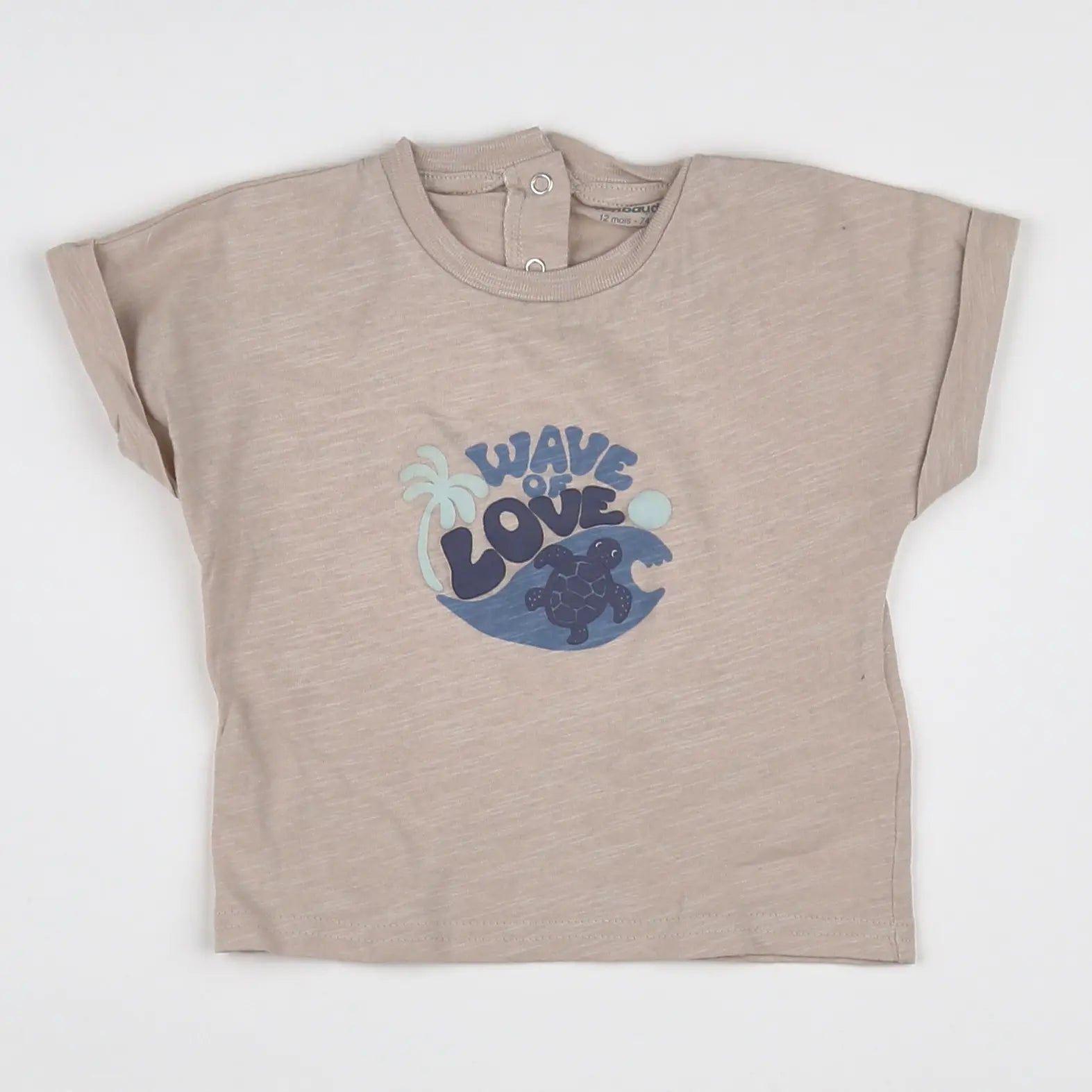 Vertbaudet - tee-shirt beige, bleu - 12 mois