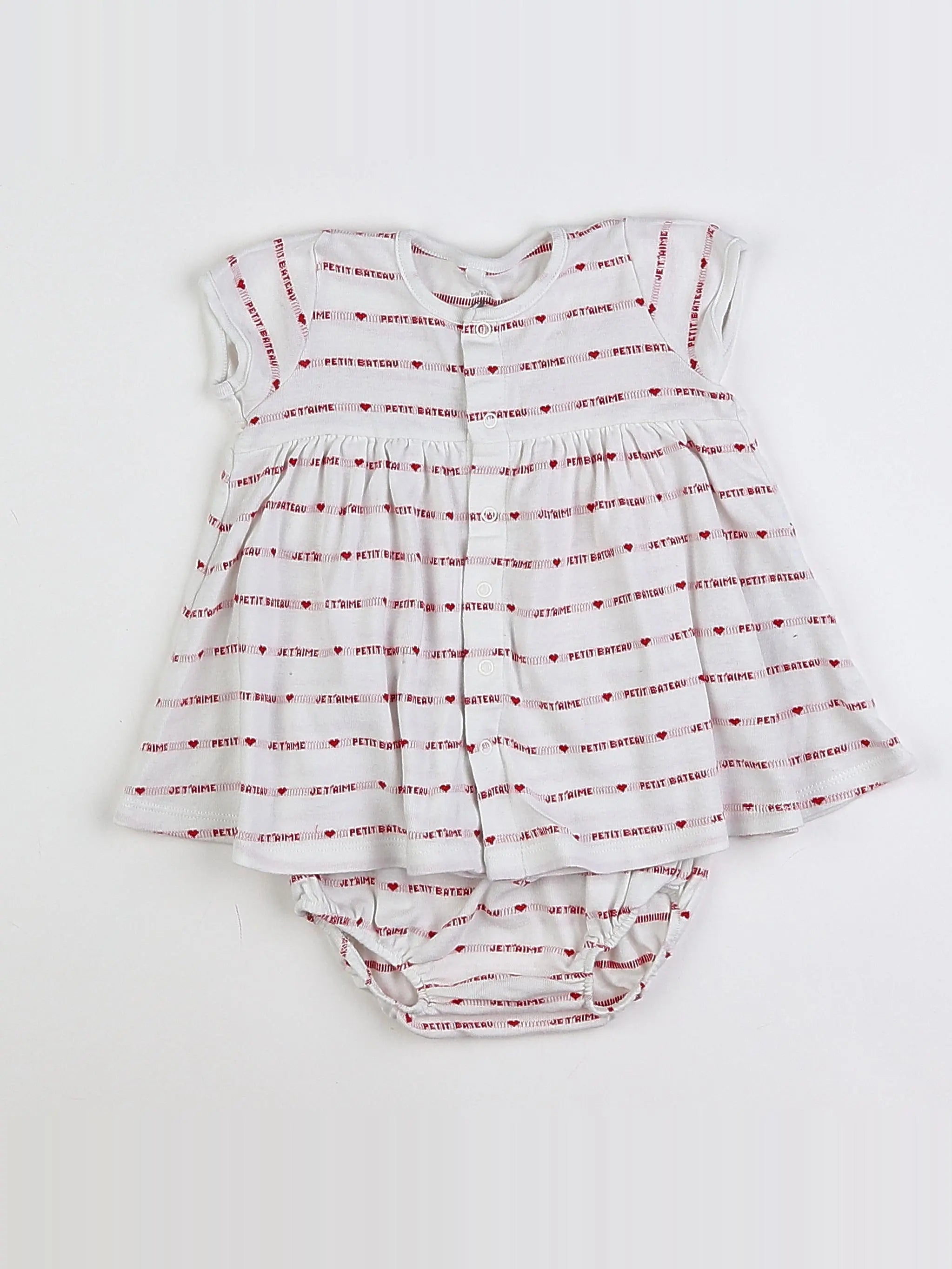Petit Bateau - robe blanc, rouge - 6 mois