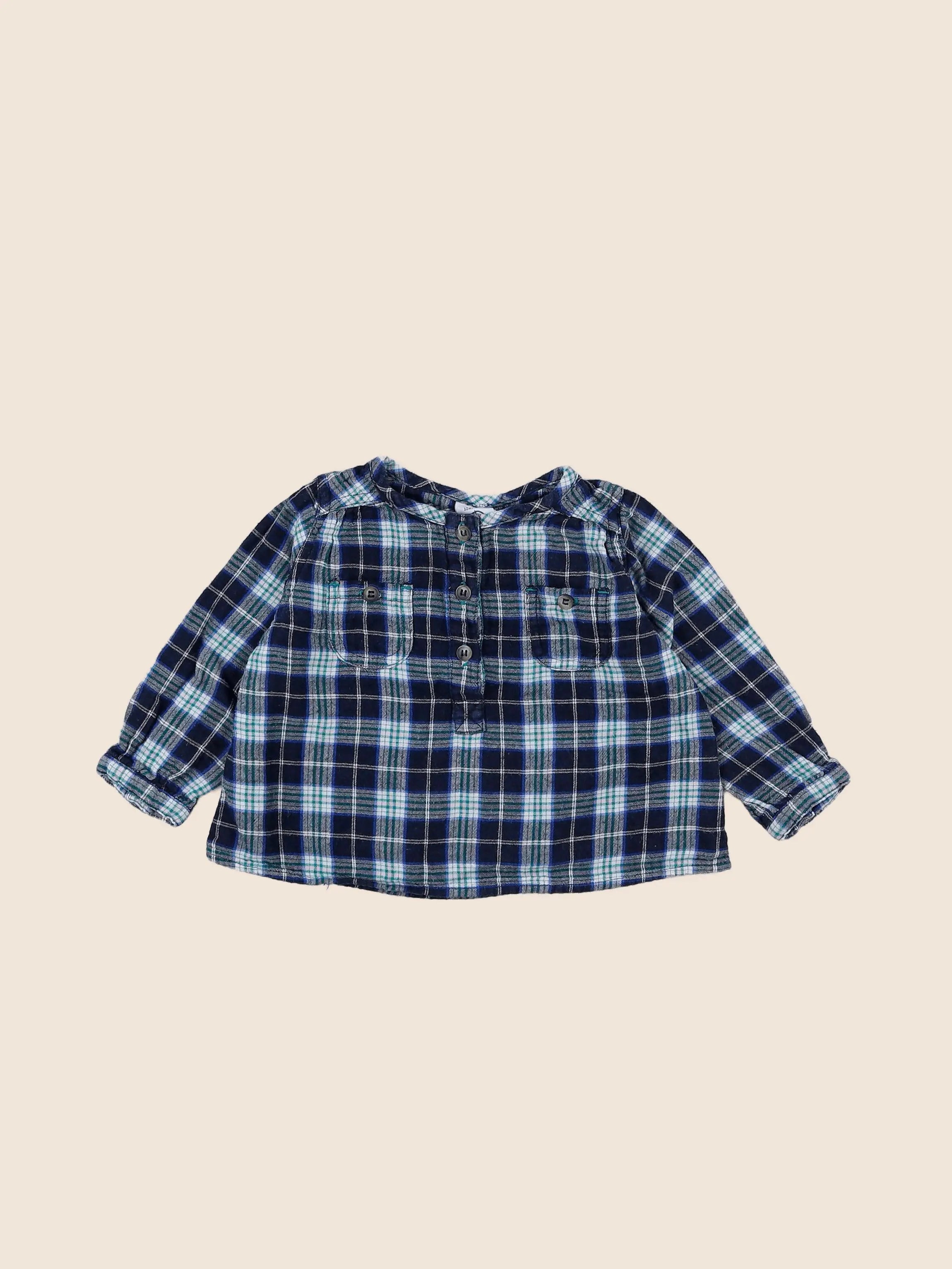 Petit Bateau - chemise bleu, vert - 12 mois