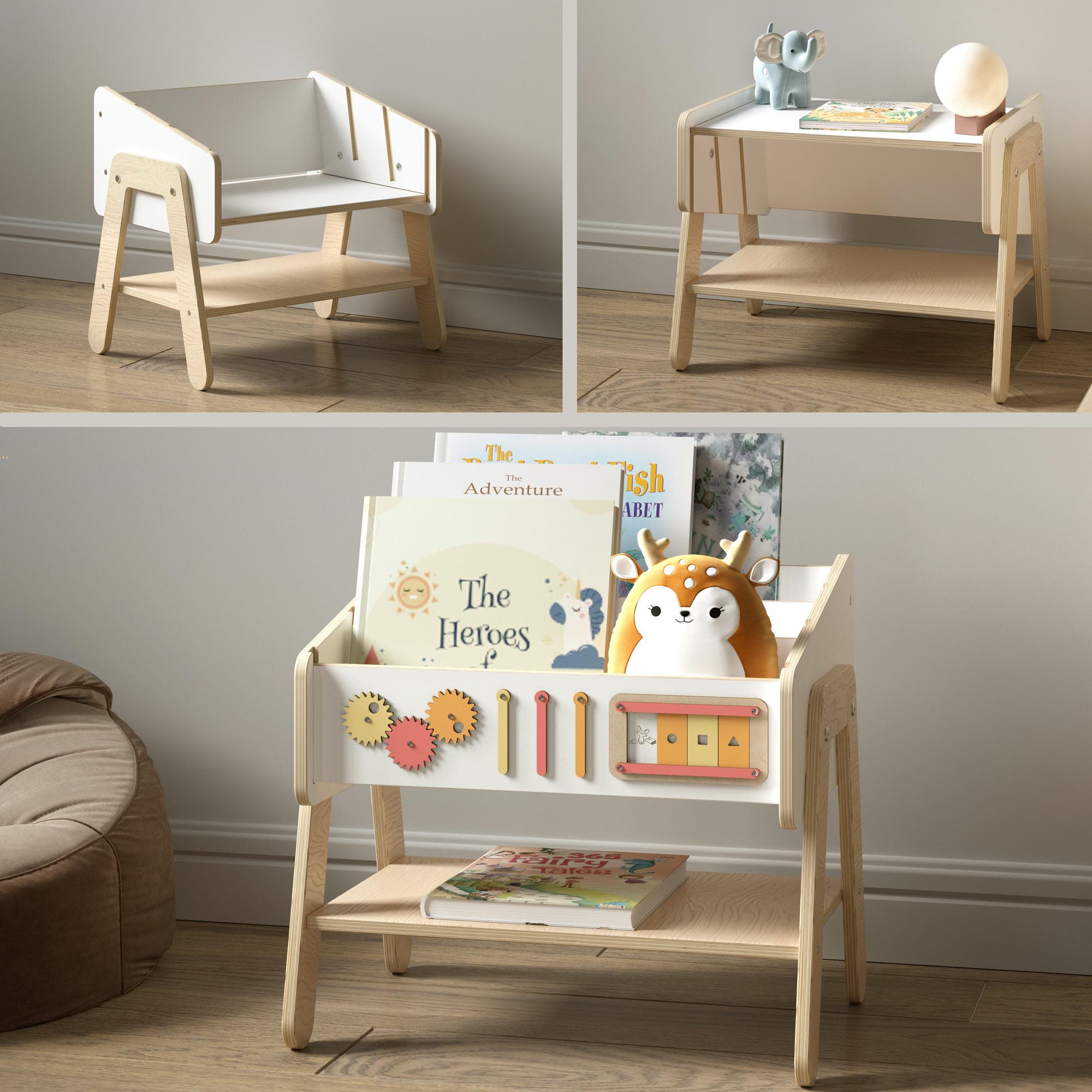 Étagère à jouets / Table + Bibliothèque enfant / Siège LILU