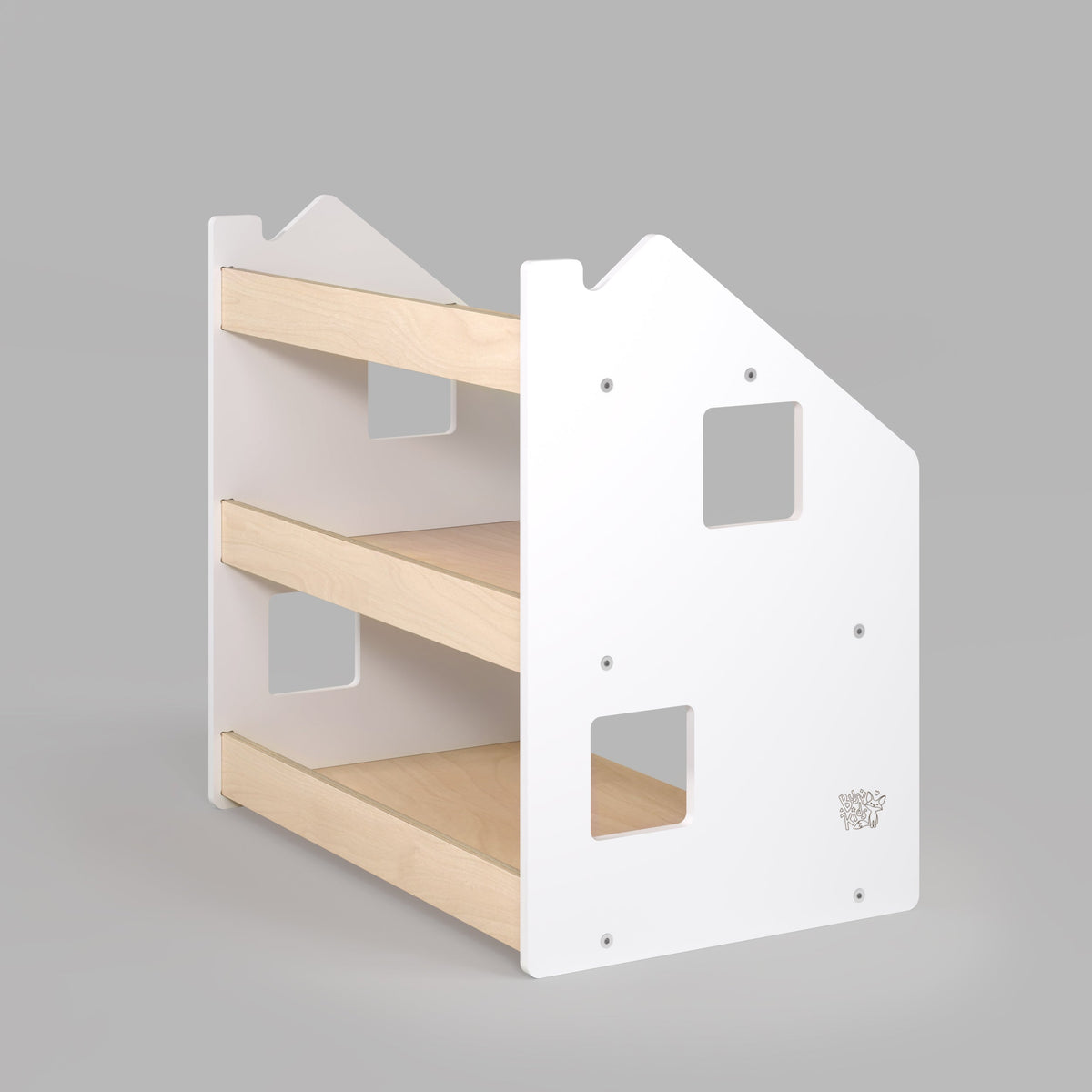 Ensemble - Bibliothèque enfant + Étagère à jouets - Blanc et Gris