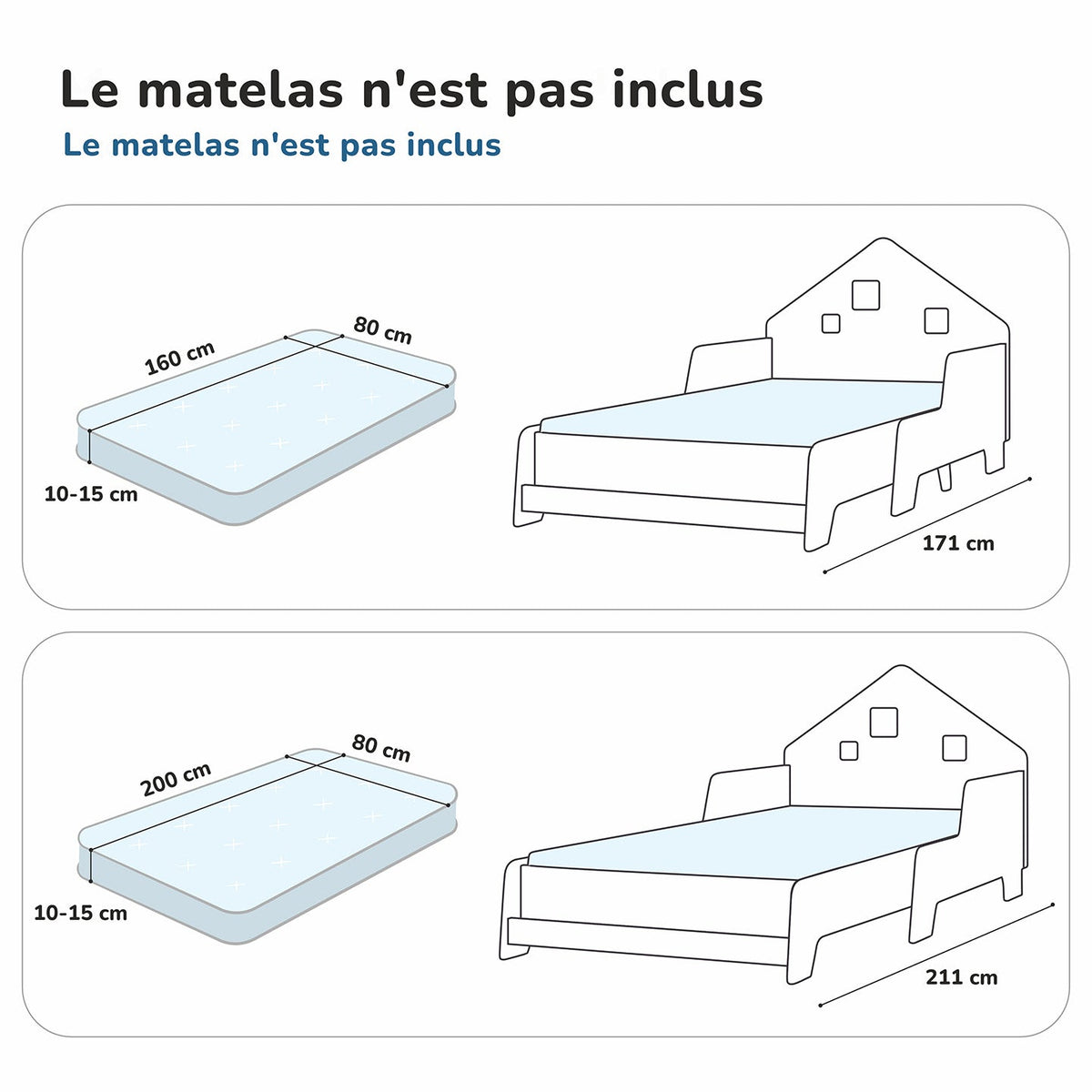 Lit extensible en forme de maison avec éclairage LED