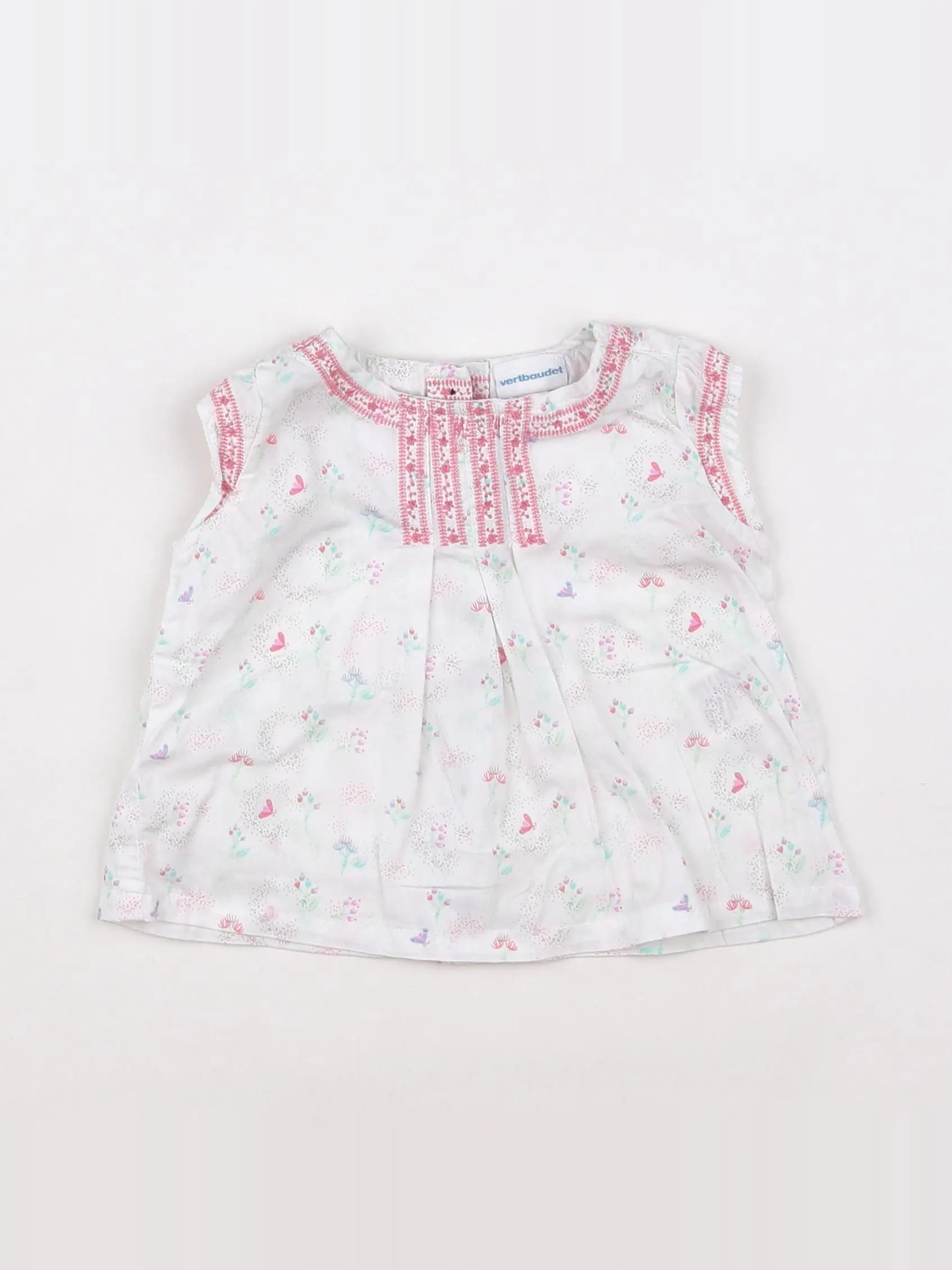 Vertbaudet - blouse blanc, rose - 6 mois