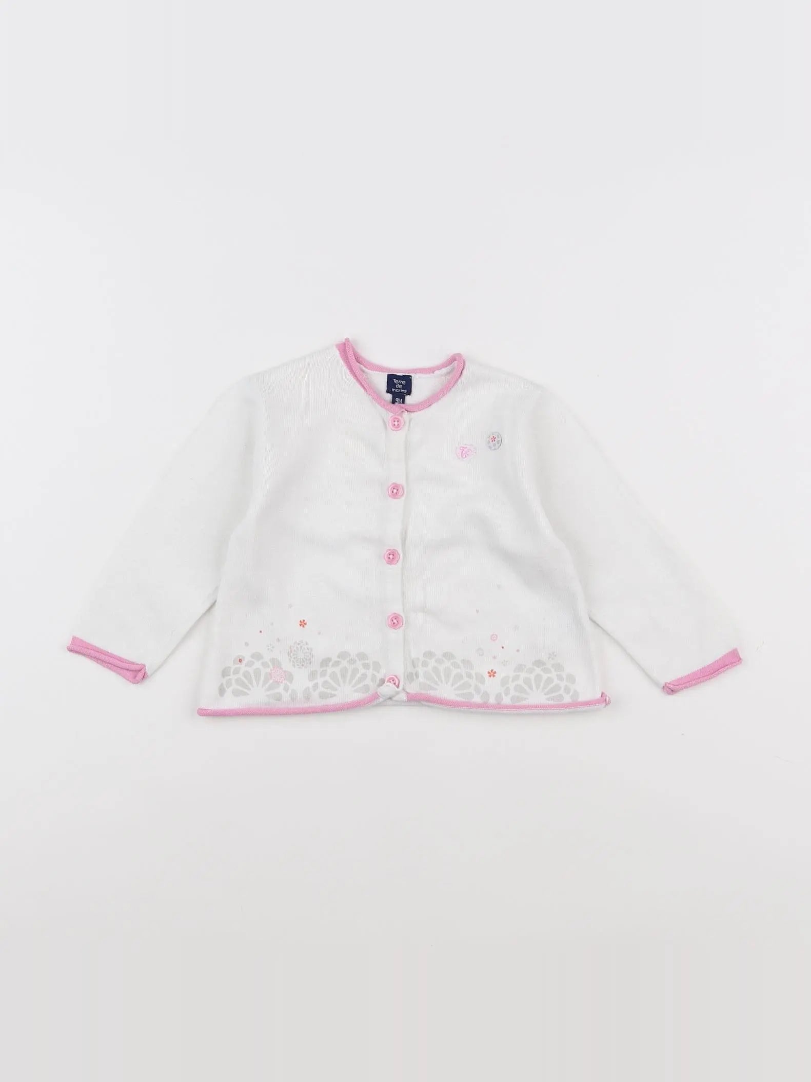 Terre de marins - gilet blanc, rose - 9 mois