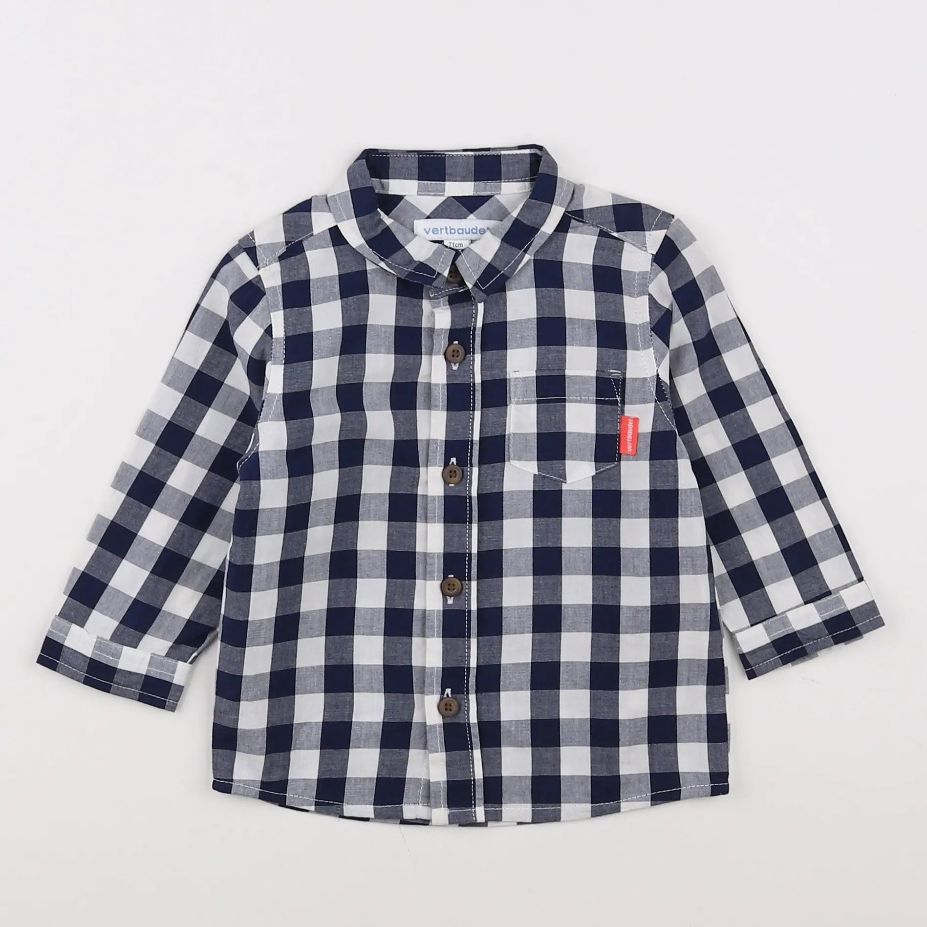 Vertbaudet - chemise bleu, blanc - 9 mois