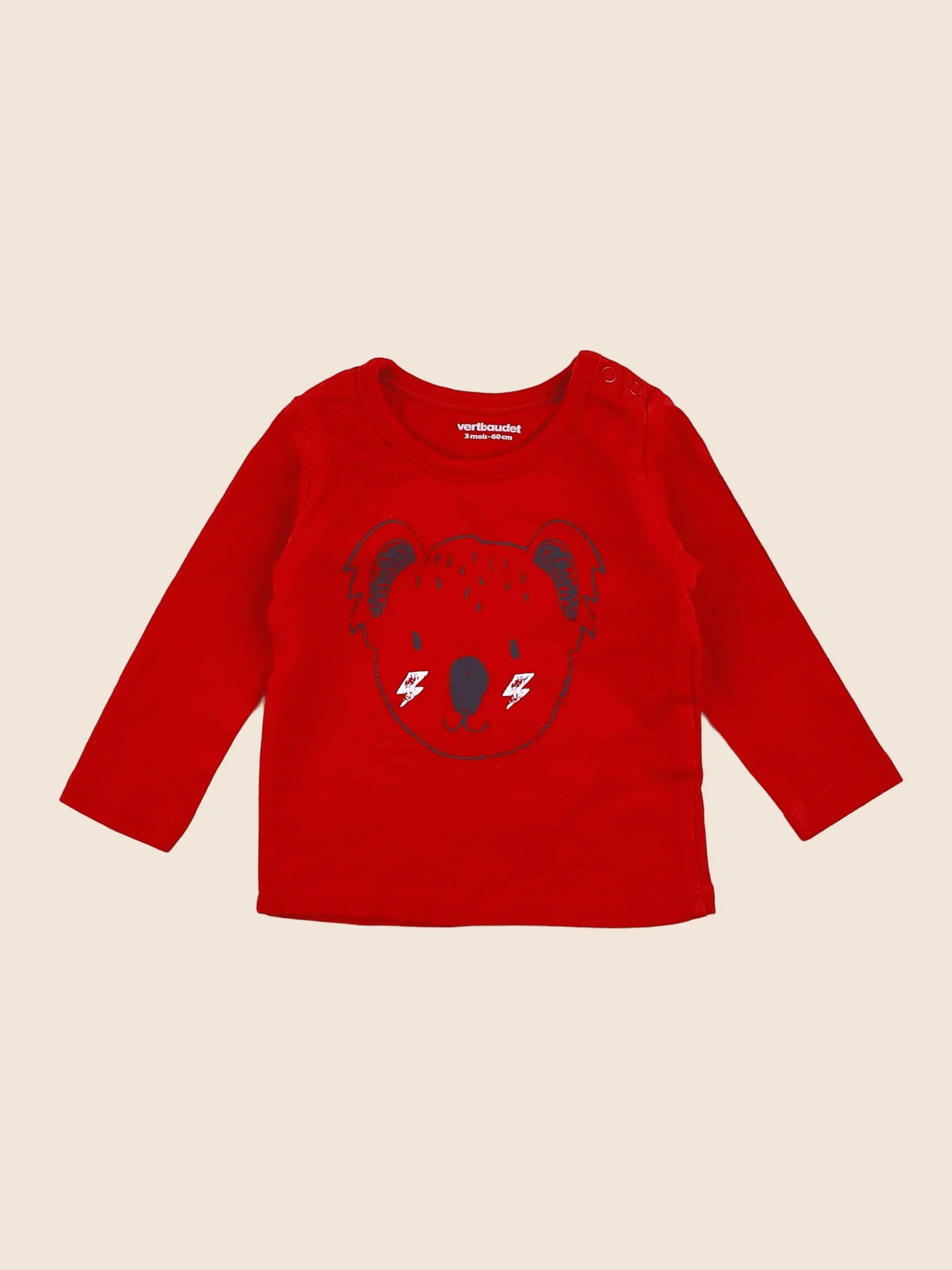 Vertbaudet - tee-shirt rouge - 3 mois