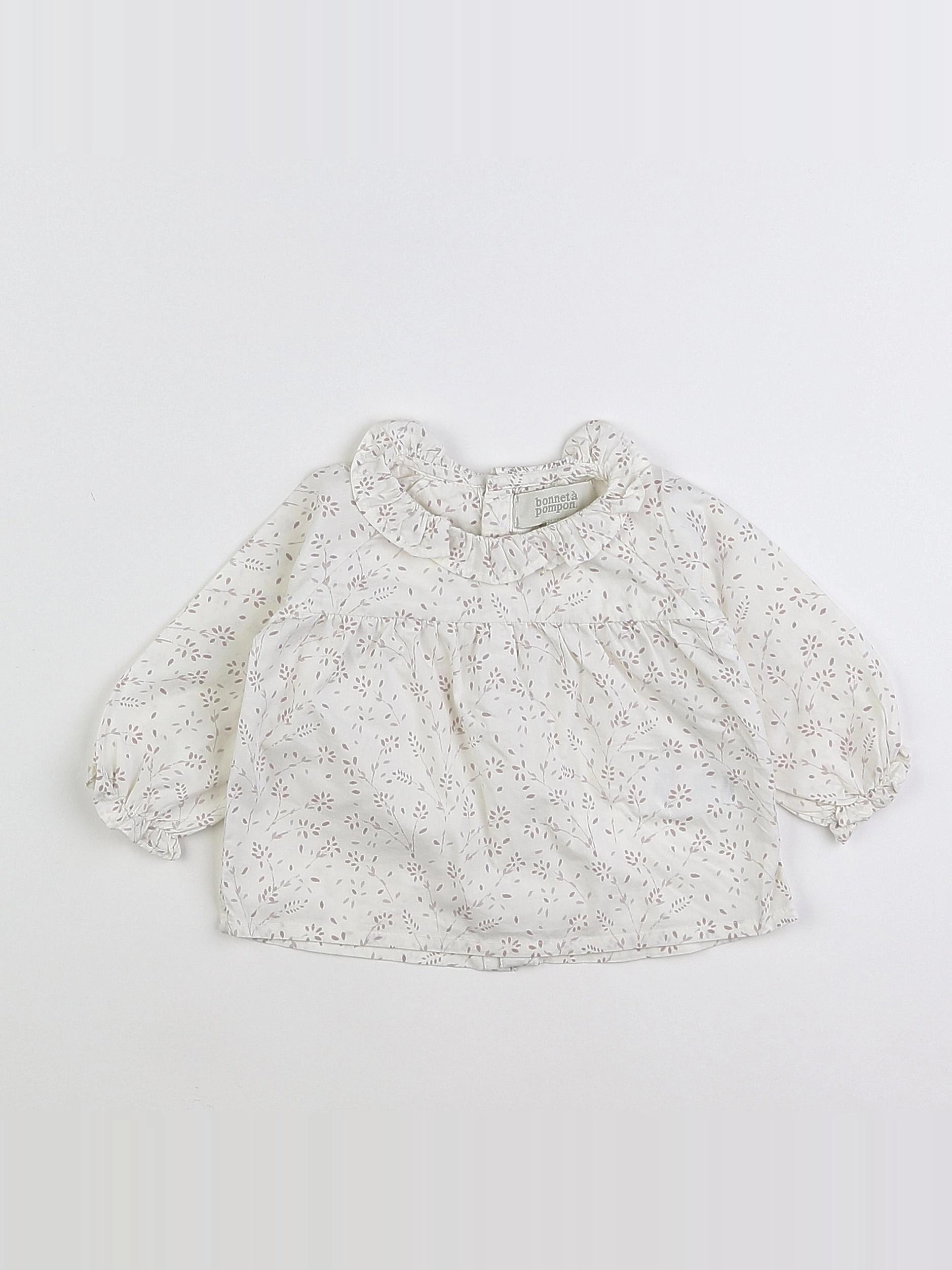 Bonnet à Pompon - blouse blanc - 6 mois