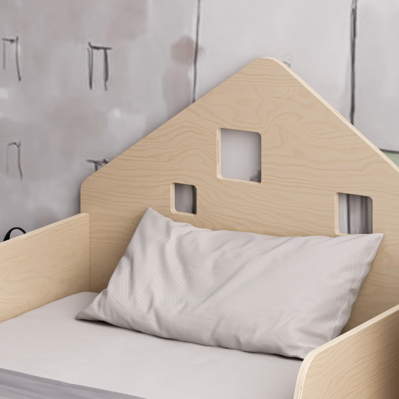 Lit extensible en forme de maison avec éclairage LED