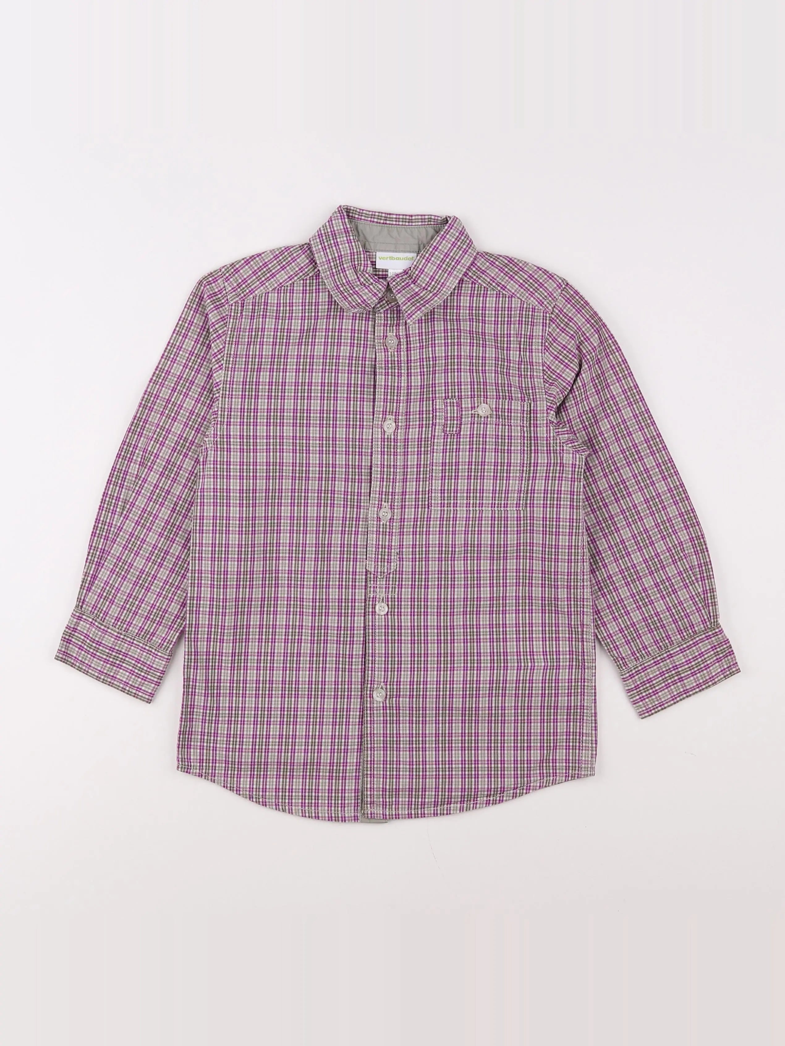 Vertbaudet - chemise violet, taupe - 5 ans