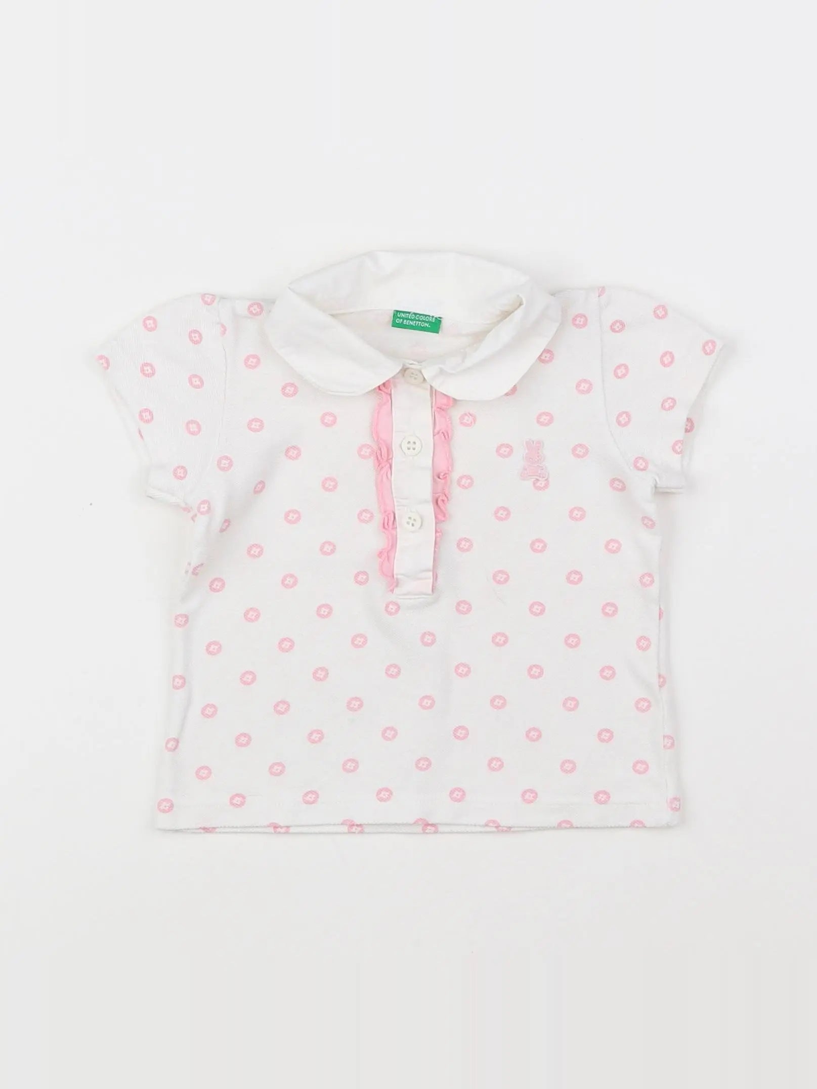 Benetton - polo blanc, rose - 6 mois