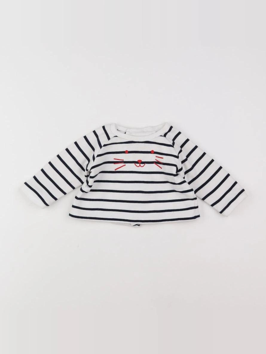 Boutchou - sweat bleu, blanc - 3 mois