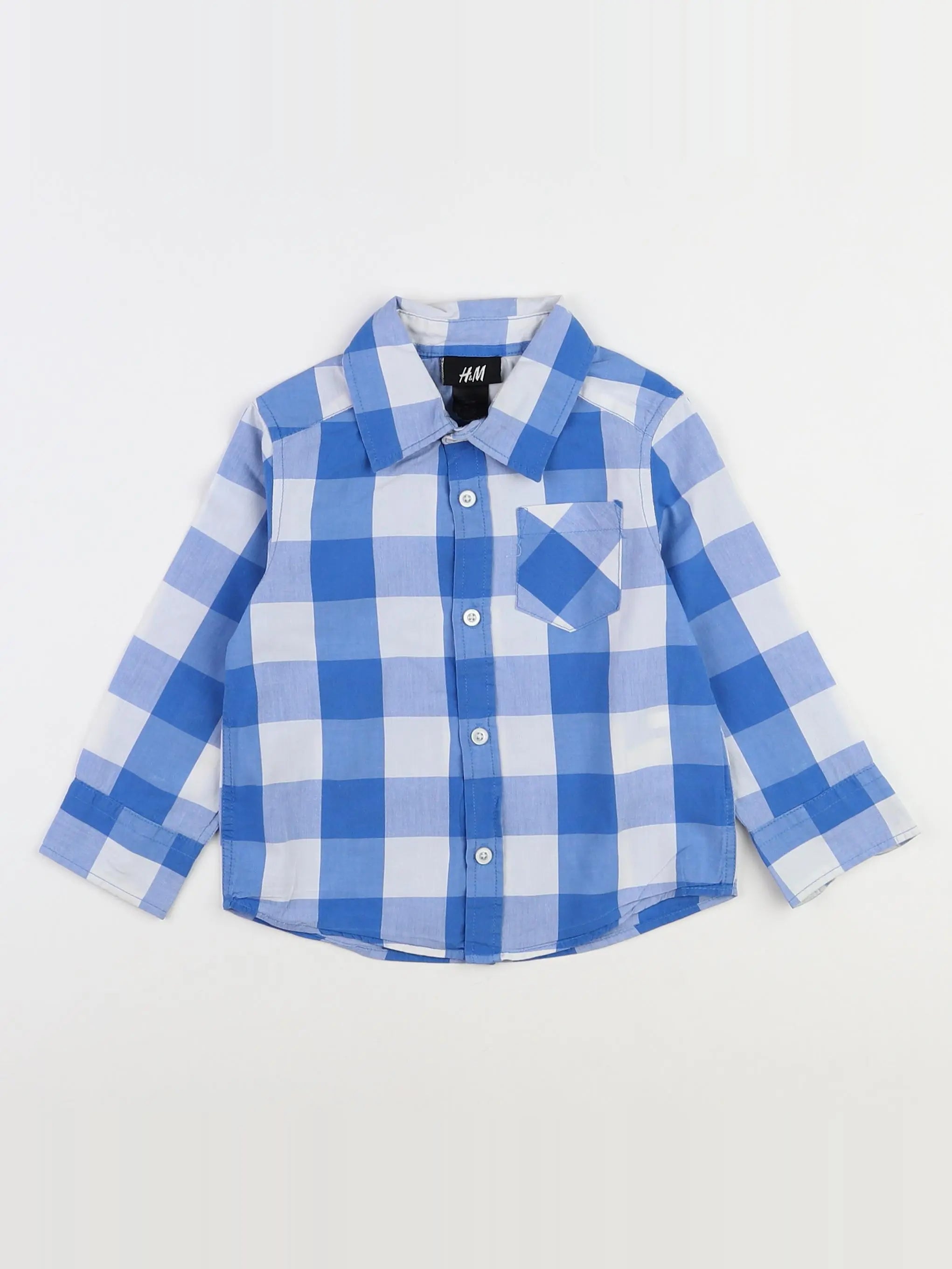 H&M - chemise blanc, bleu - 12/18 mois