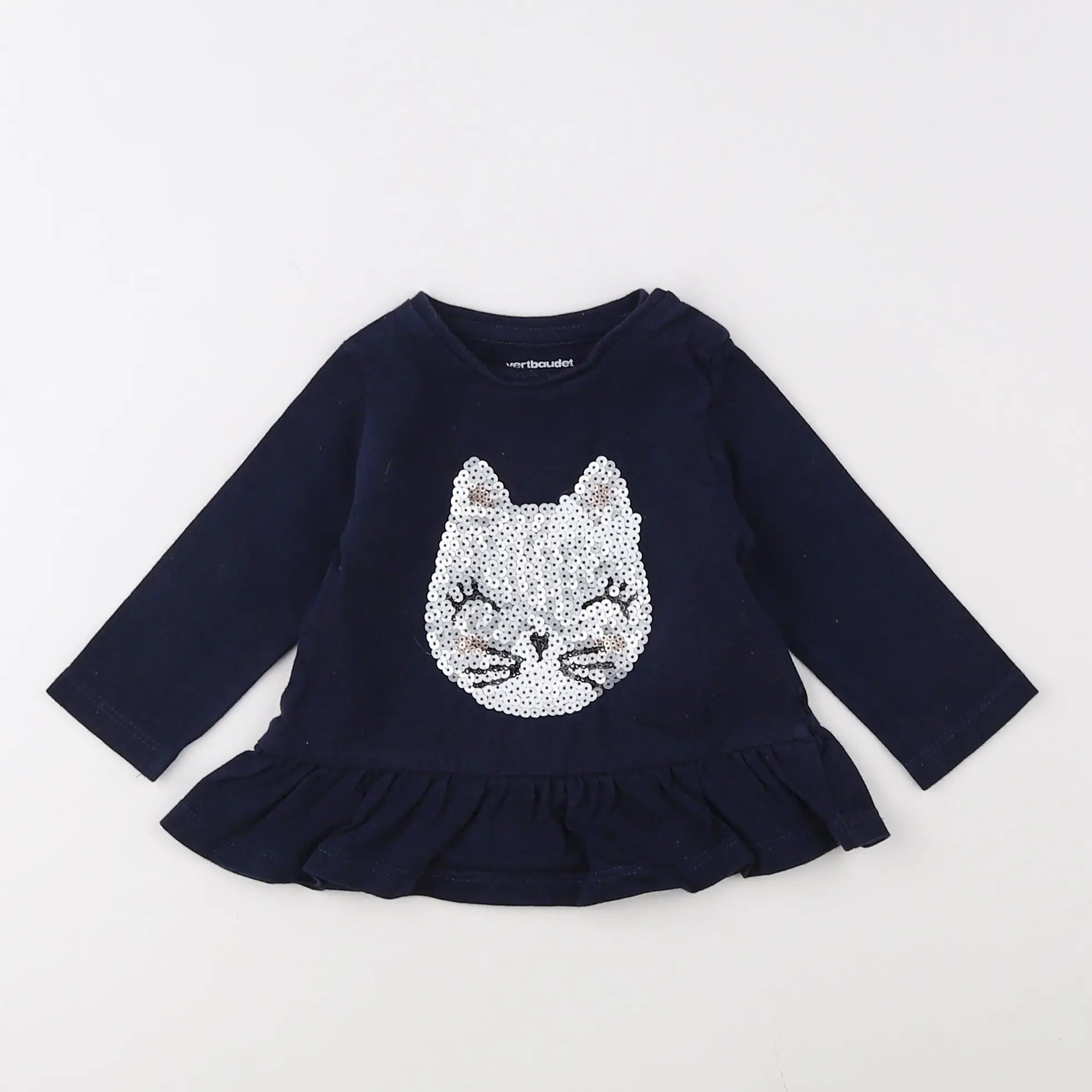 Vertbaudet - tee-shirt bleu, argent - 3 mois