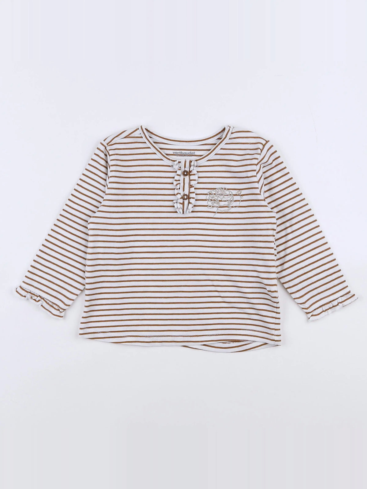 Vertbaudet - tee-shirt blanc, marron - 12 mois